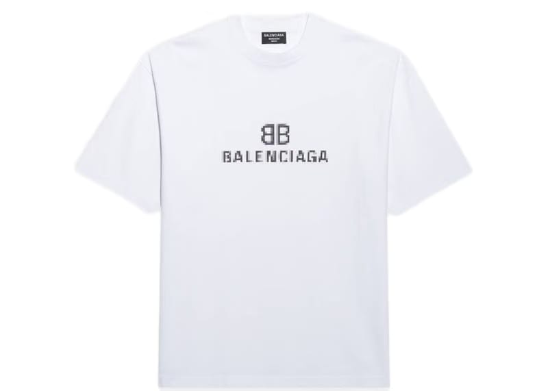 Balenciaga Mens BB Pixel Medium Fit T-Shirt White