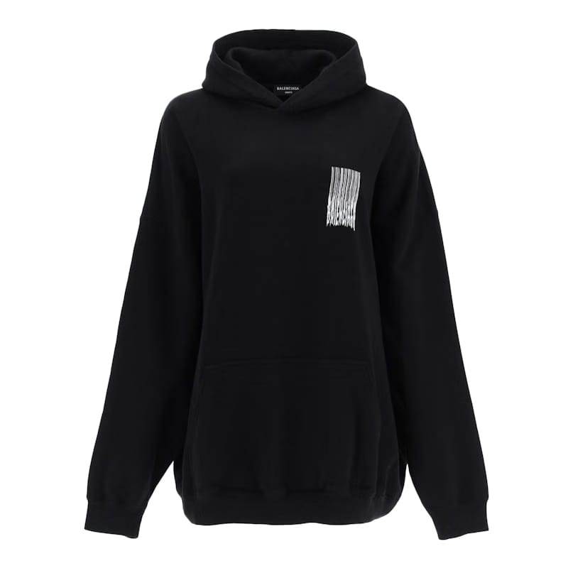Balenciaga Women Barcode Logo Cotton Hoodie Black