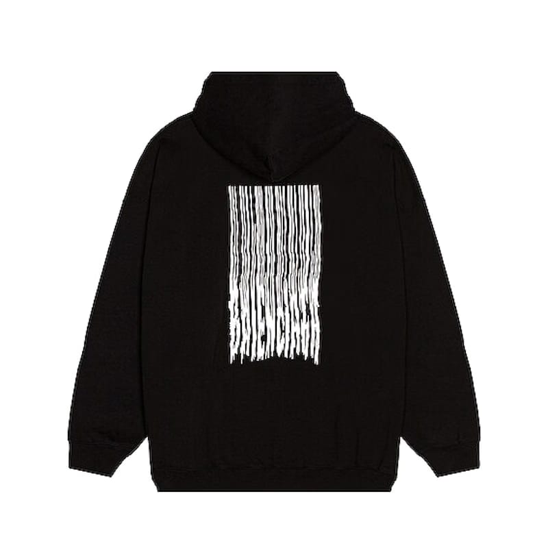Balenciaga Women Barcode Logo Cotton Hoodie Black