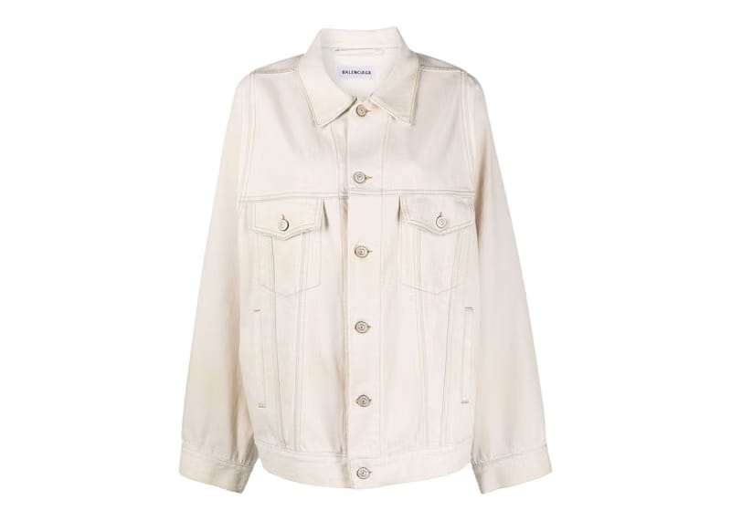 Balenciaga Drop Shoulder Oversized Sleeve Denim Jacket Light Beige
