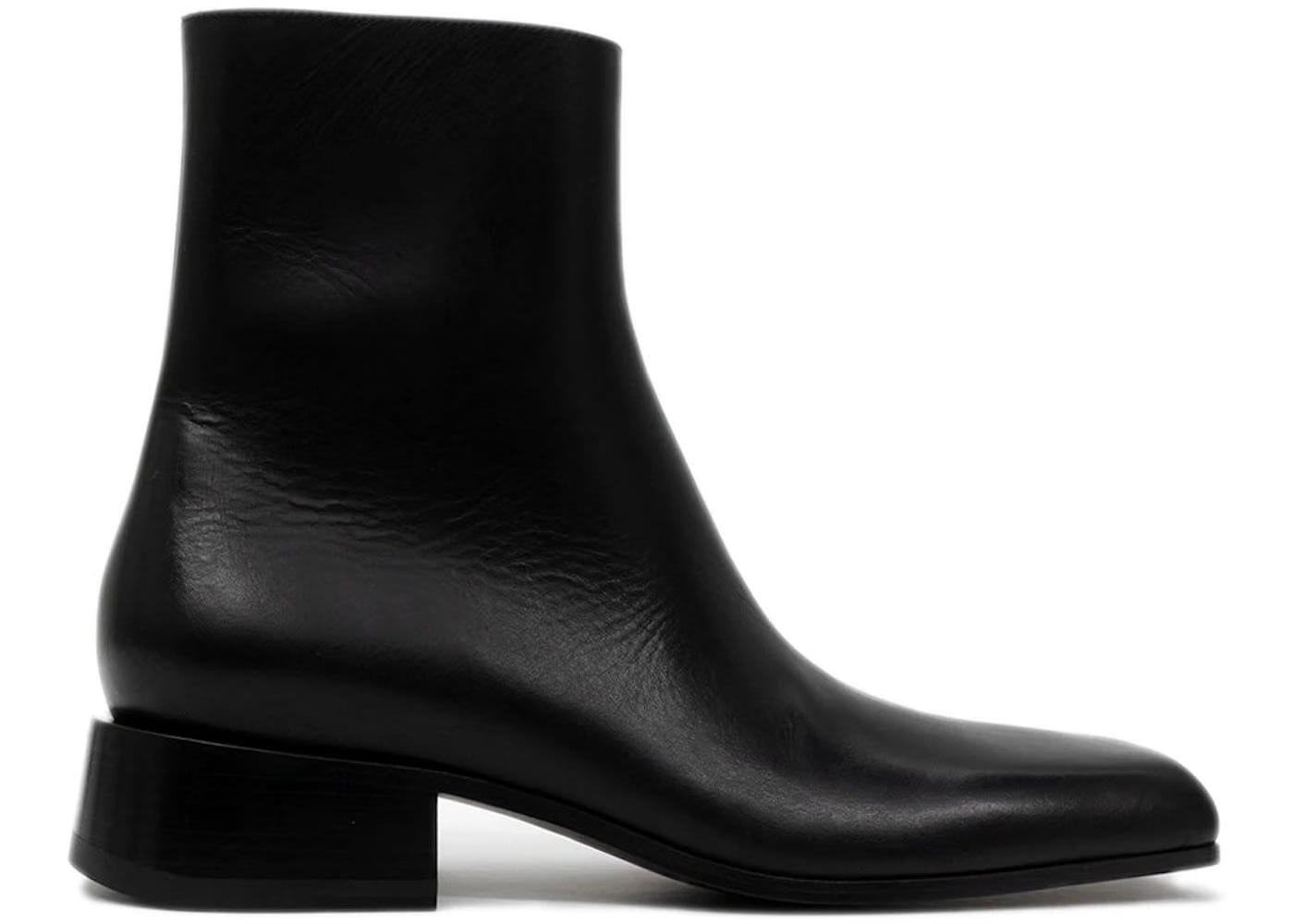 Balenciaga Square Toe Leather Ankle Boot Black