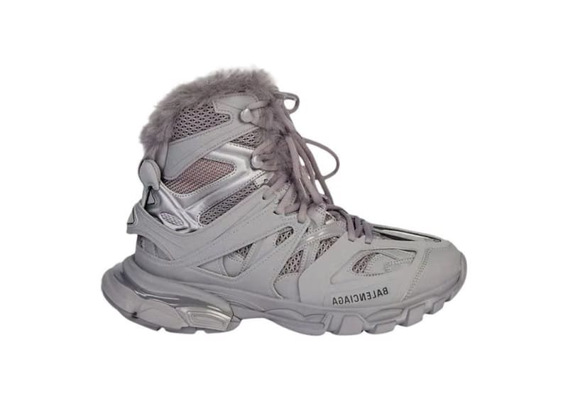 Balenciaga Track Hike Boots Faux Fur Grey