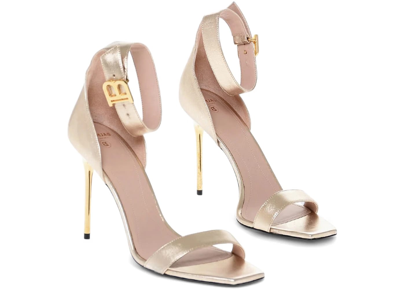 Balmain Metallized 11 cm Leather Ankle-Strap Sandals Gold (Women's)