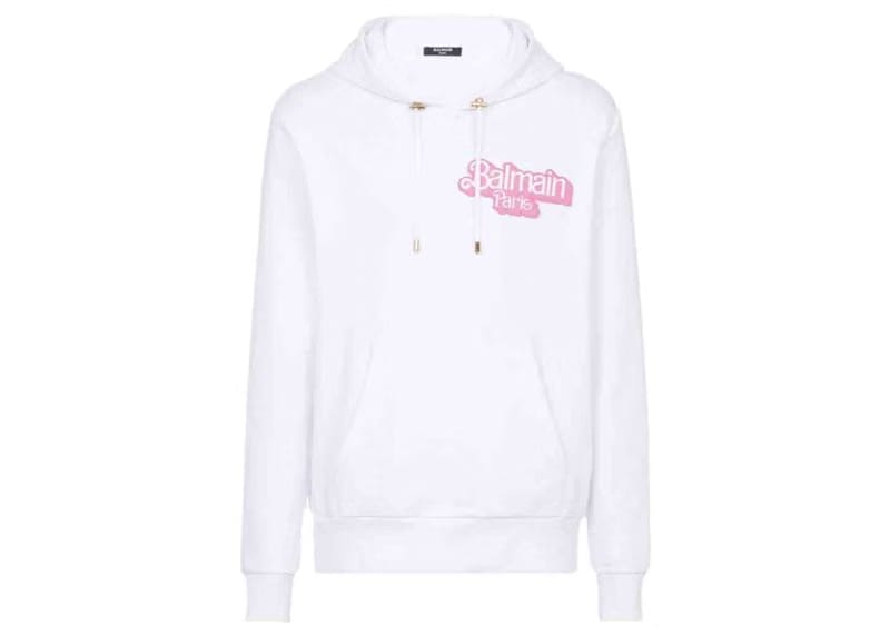 Balmain x Barbie - Cotton Sweatshirt White with Pink Balmain Logo Print