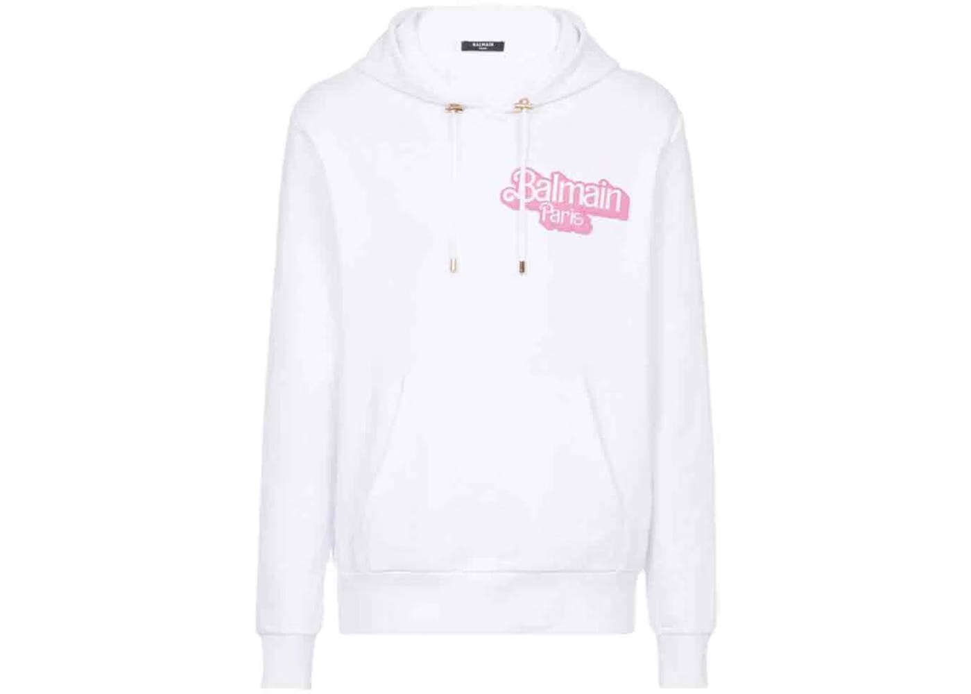 Balmain x Barbie - Cotton Sweatshirt White with Pink Balmain Logo Print