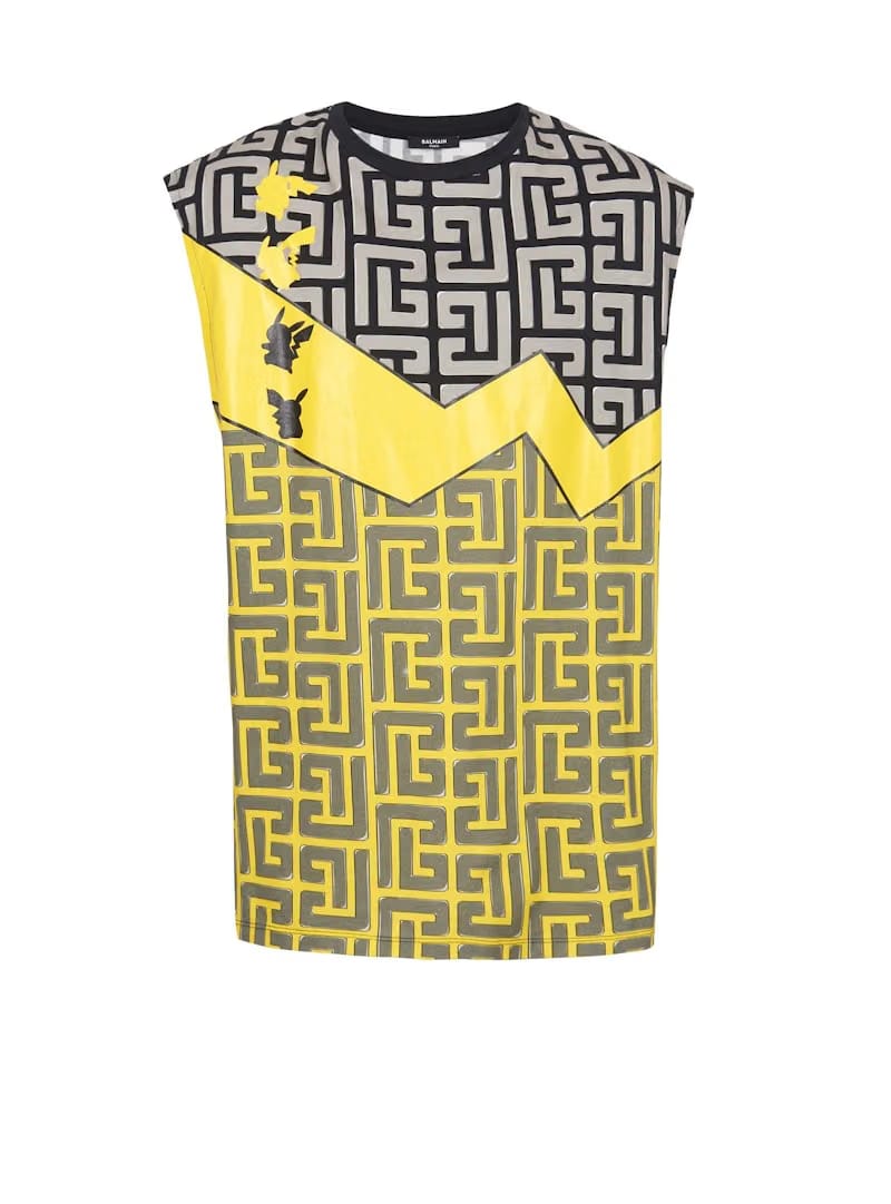 Balmain x Pokemon Oversized Print Cotton T-Shirt Yellow