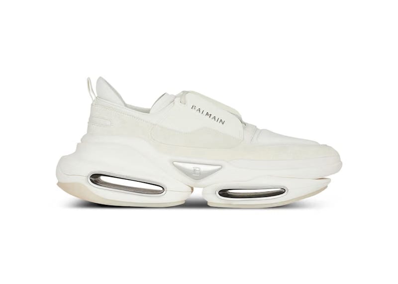 Balmain B-Bold Low-Top White Suede