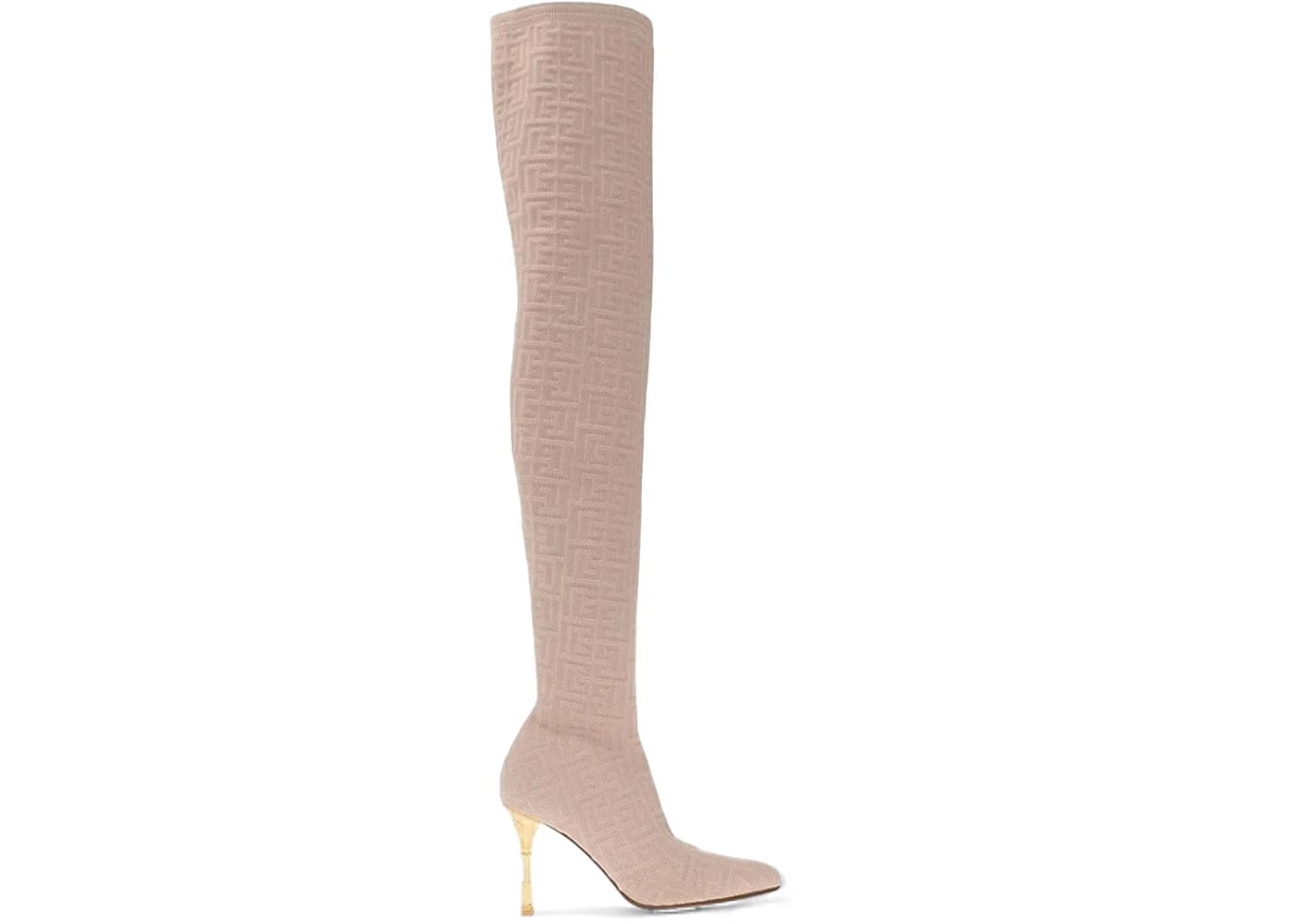 Balmain Monogram Moneta Mesh Thigh Boots Nude (Women's)