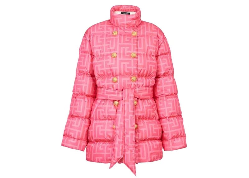 Balmain x Barbie - Nylon Quilted Coat with Light Pink Monogram