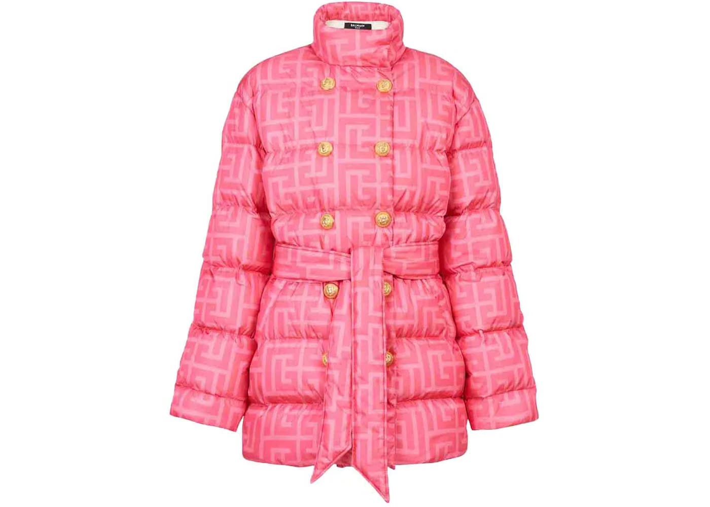 Balmain x Barbie - Nylon Quilted Coat with Light Pink Monogram