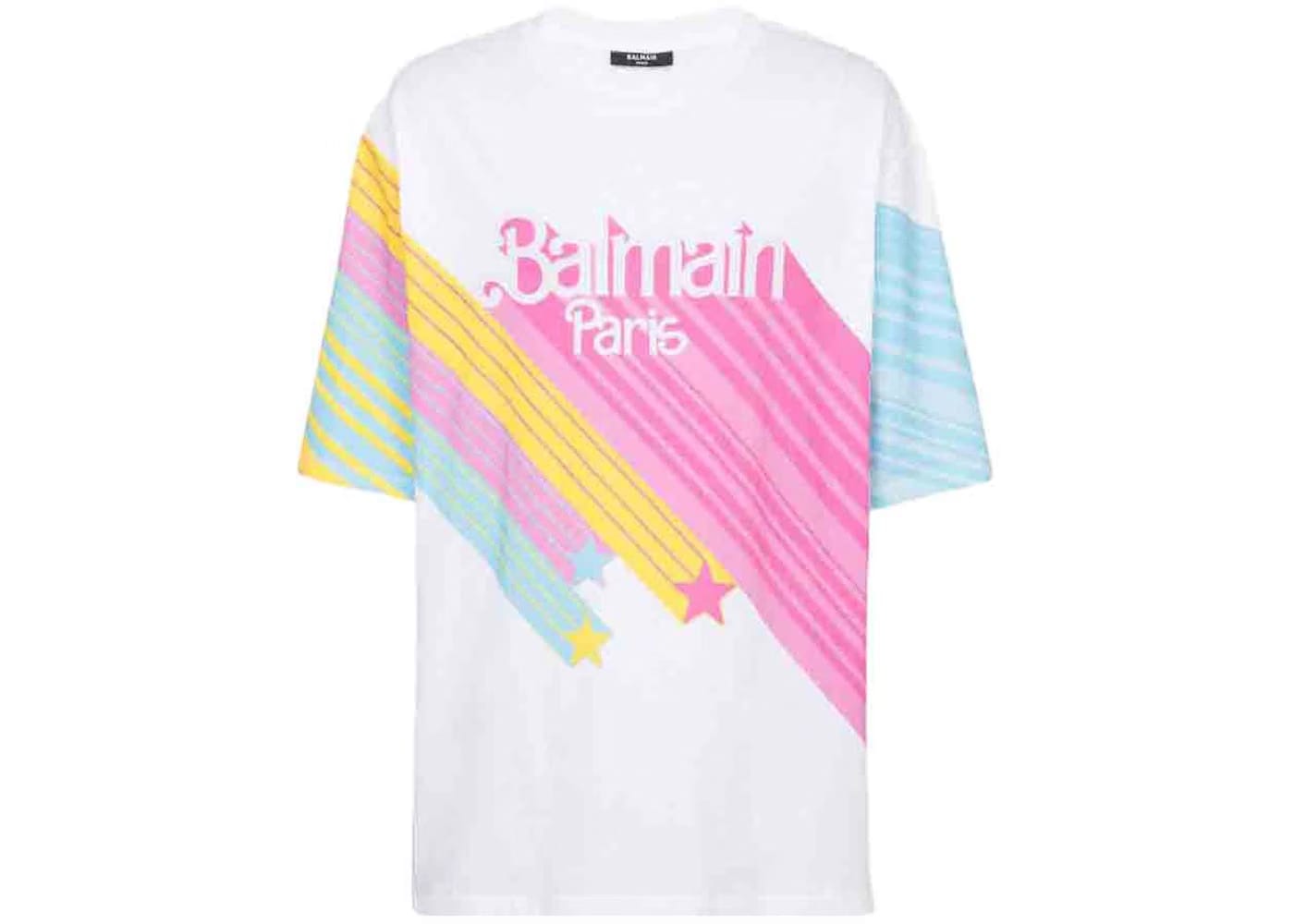 Balmain x Barbie - Oversized Cotton T-Shirt Multicolor with Pink Balmain Logo Print
