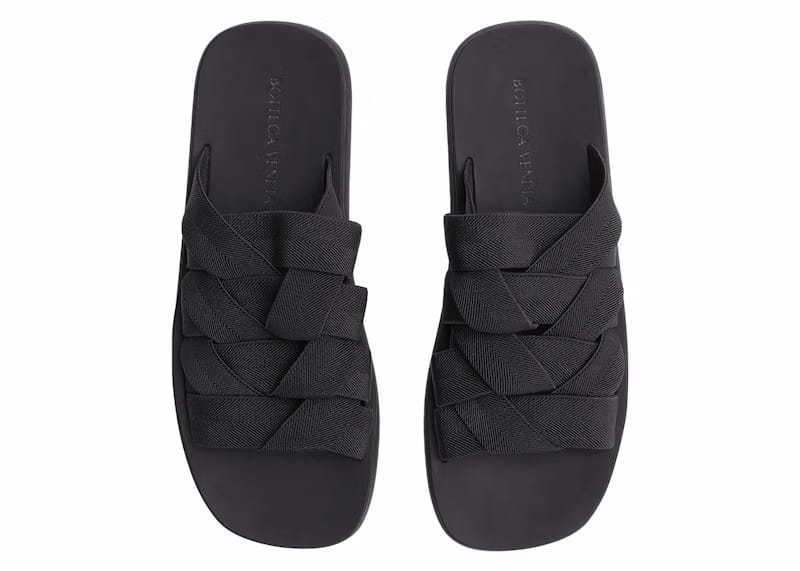 Bottega Veneta Intrecciato Elastic Slides Black
