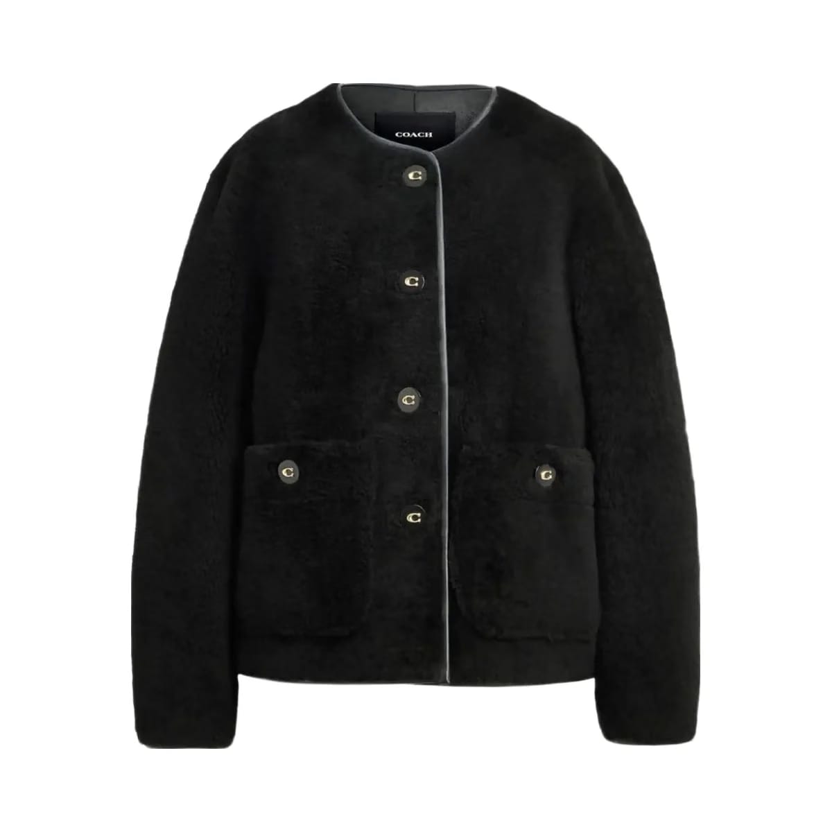 Coach Fluffy Shearling Coat Black