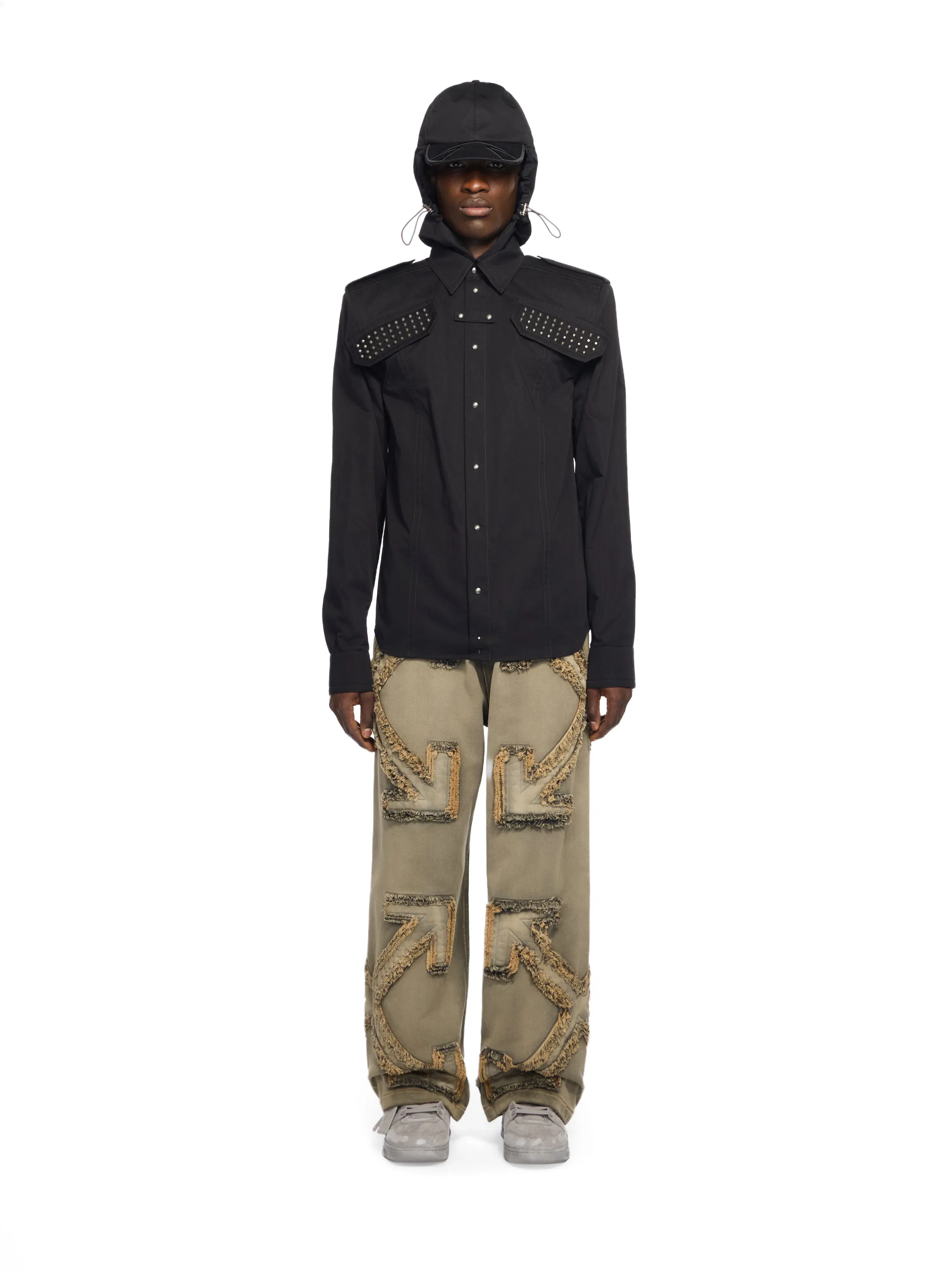 Off White Studded Hooded Visor Arrow