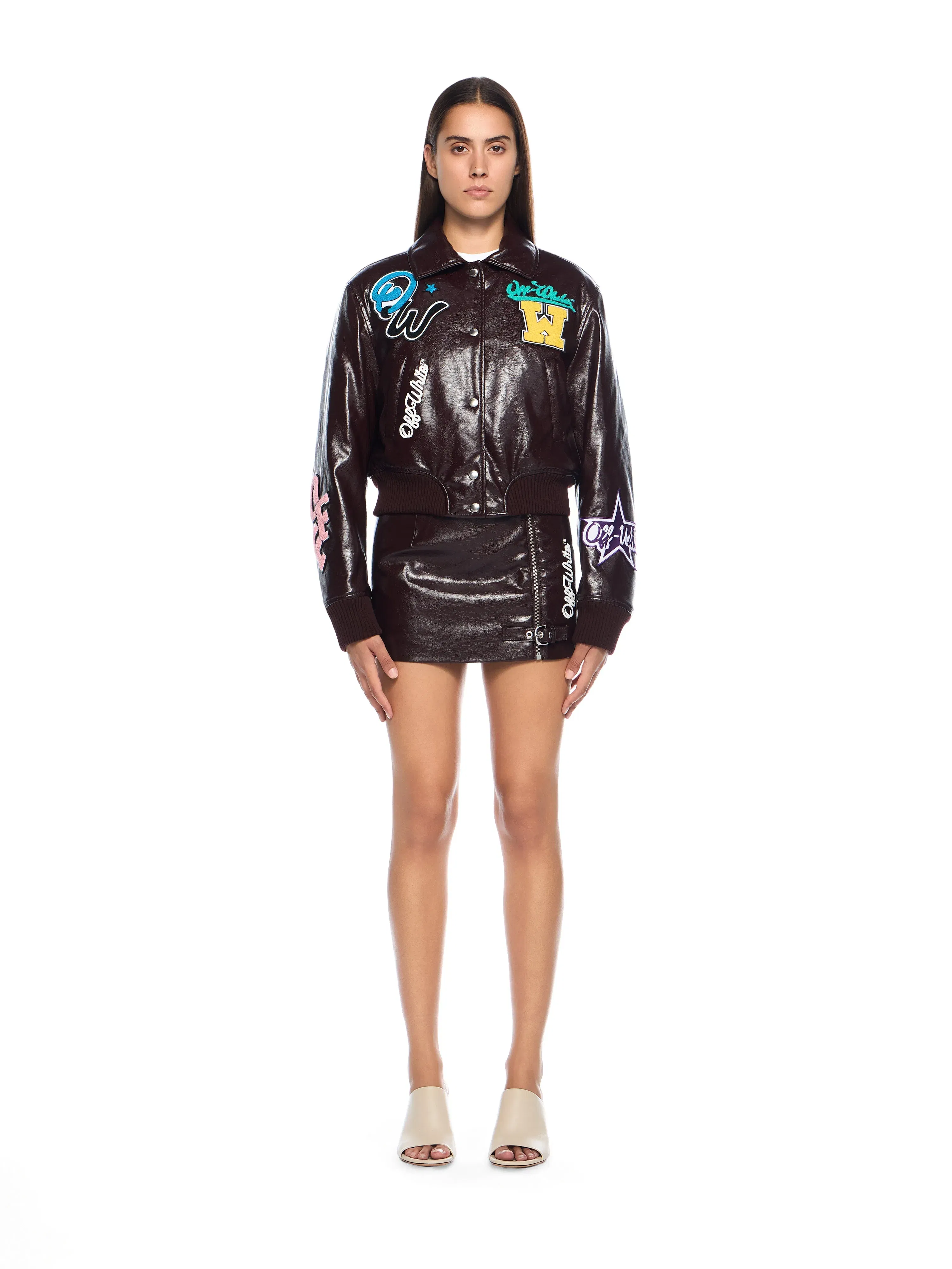 Off White Crinkled Coated Varsity