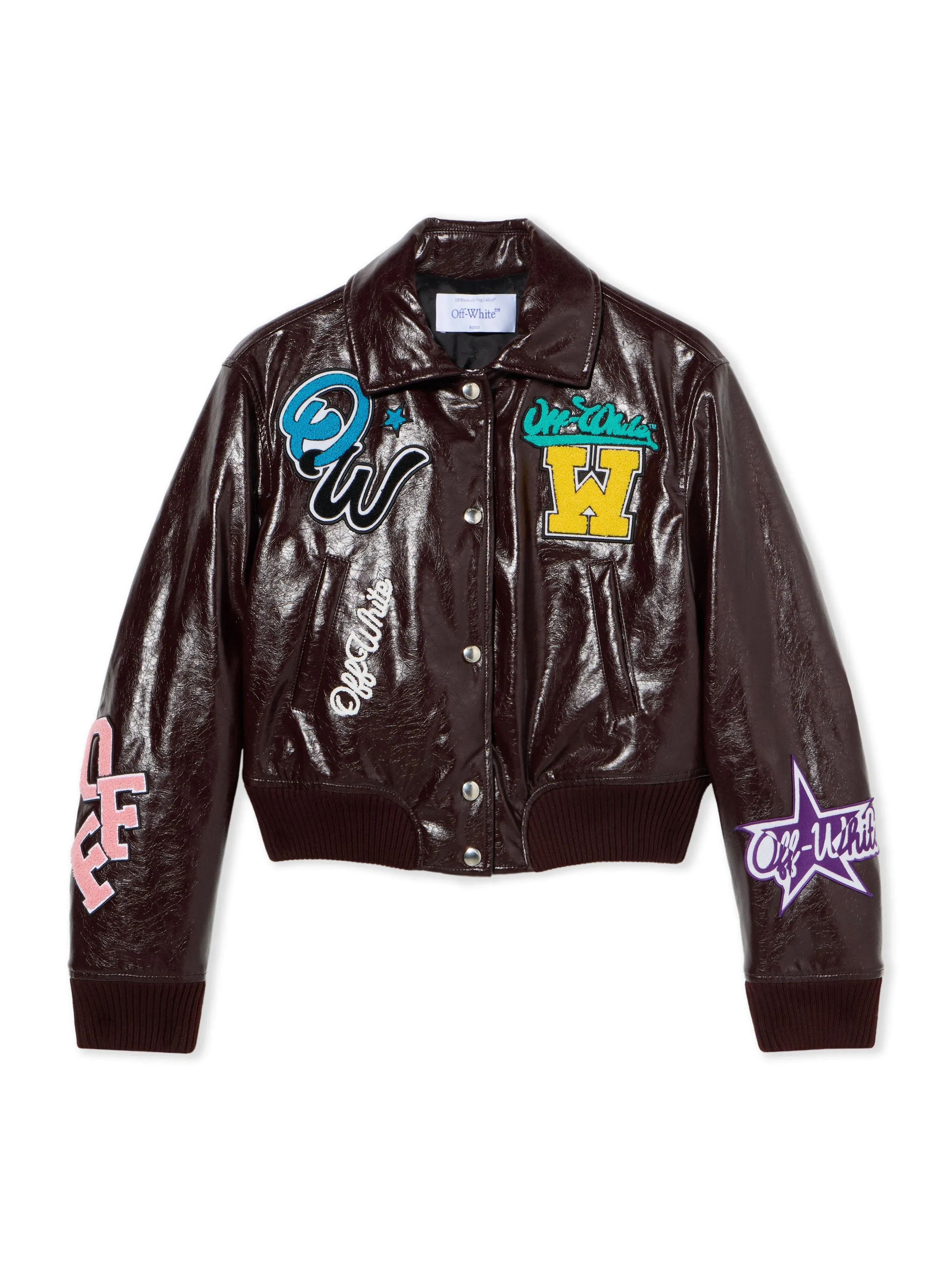 Off White Crinkled Coated Varsity