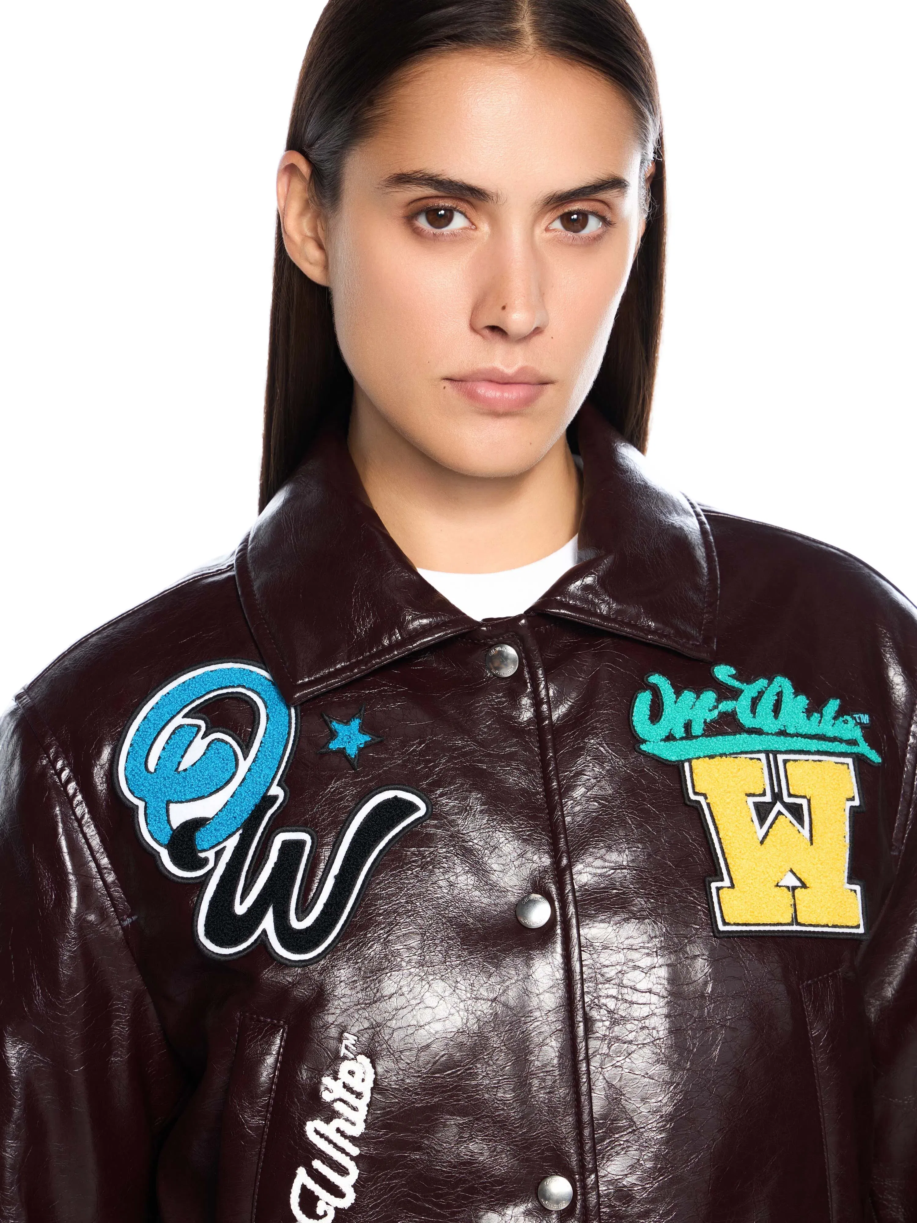 Off White Crinkled Coated Varsity