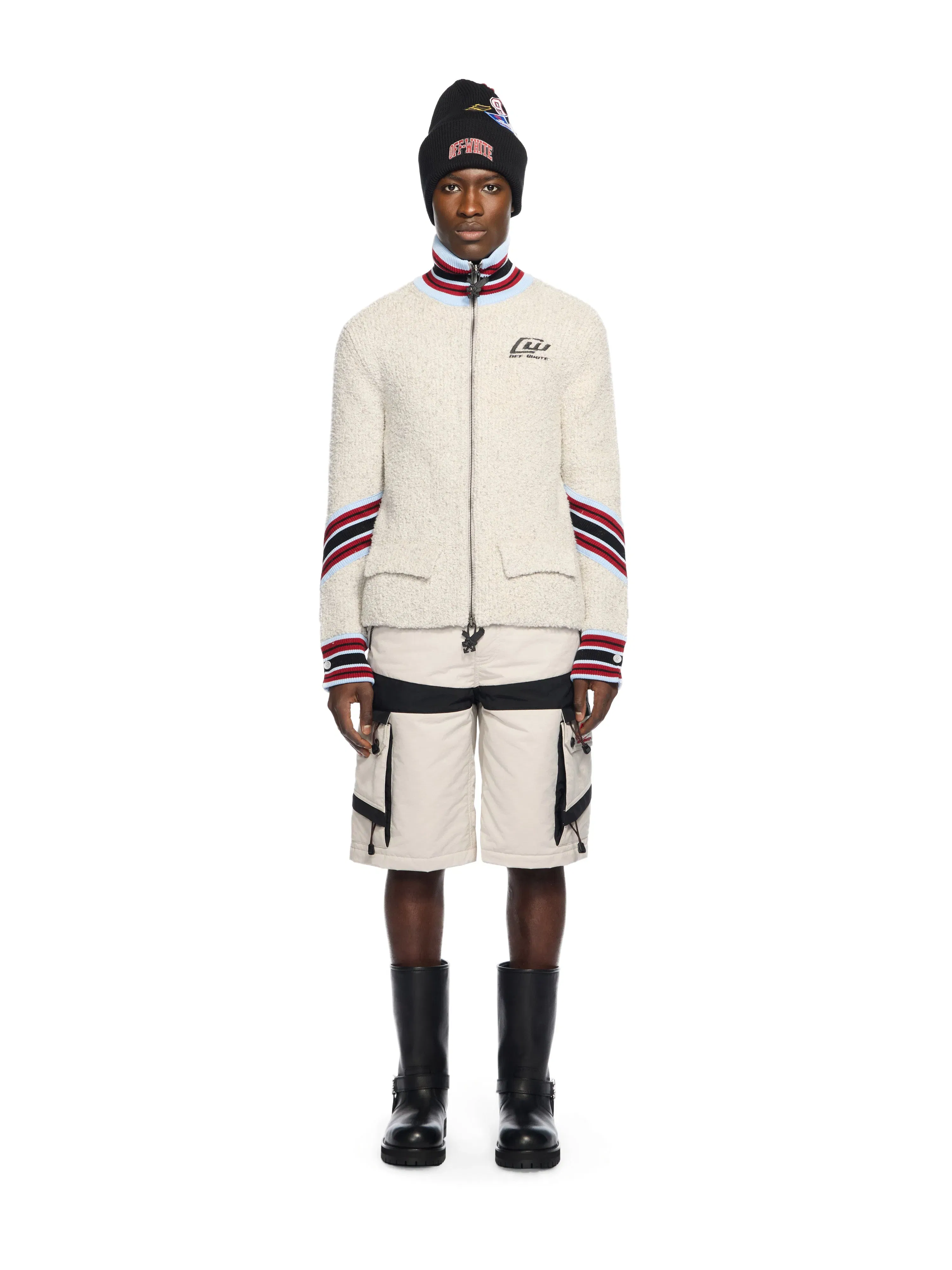 Off White Boucle Zip Cardigan
