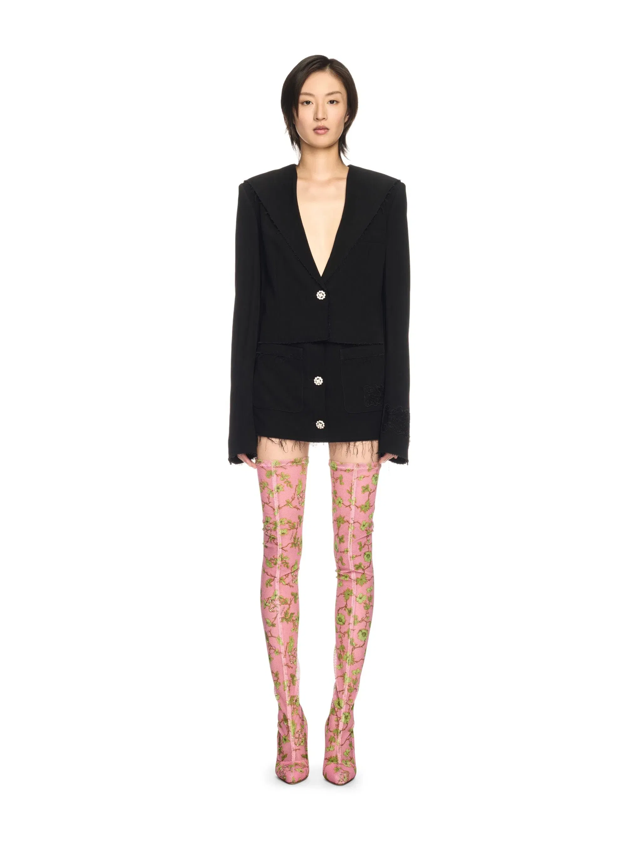 Off White Crystal Printed Mesh Pink