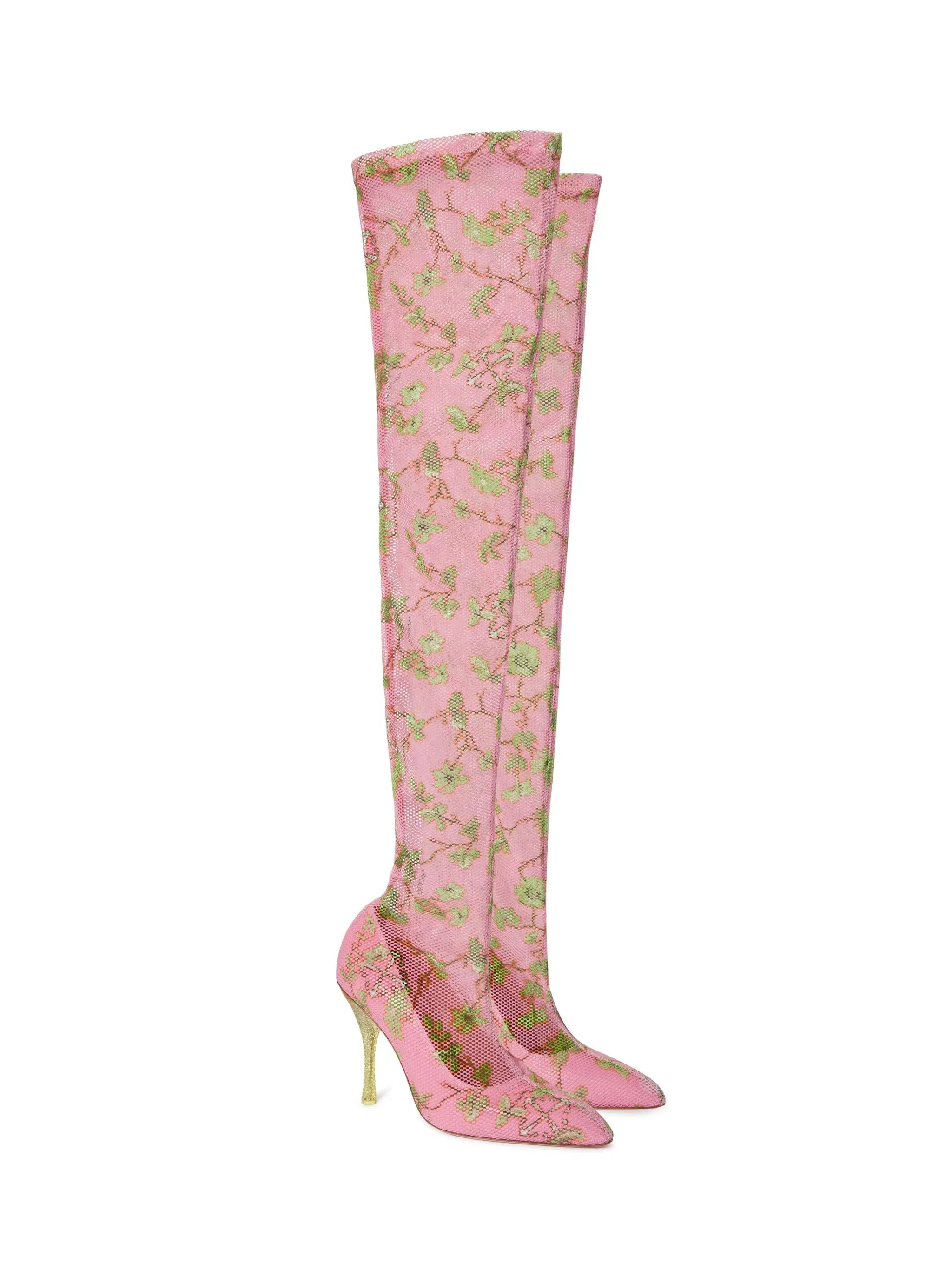 Off White Crystal Printed Mesh Pink