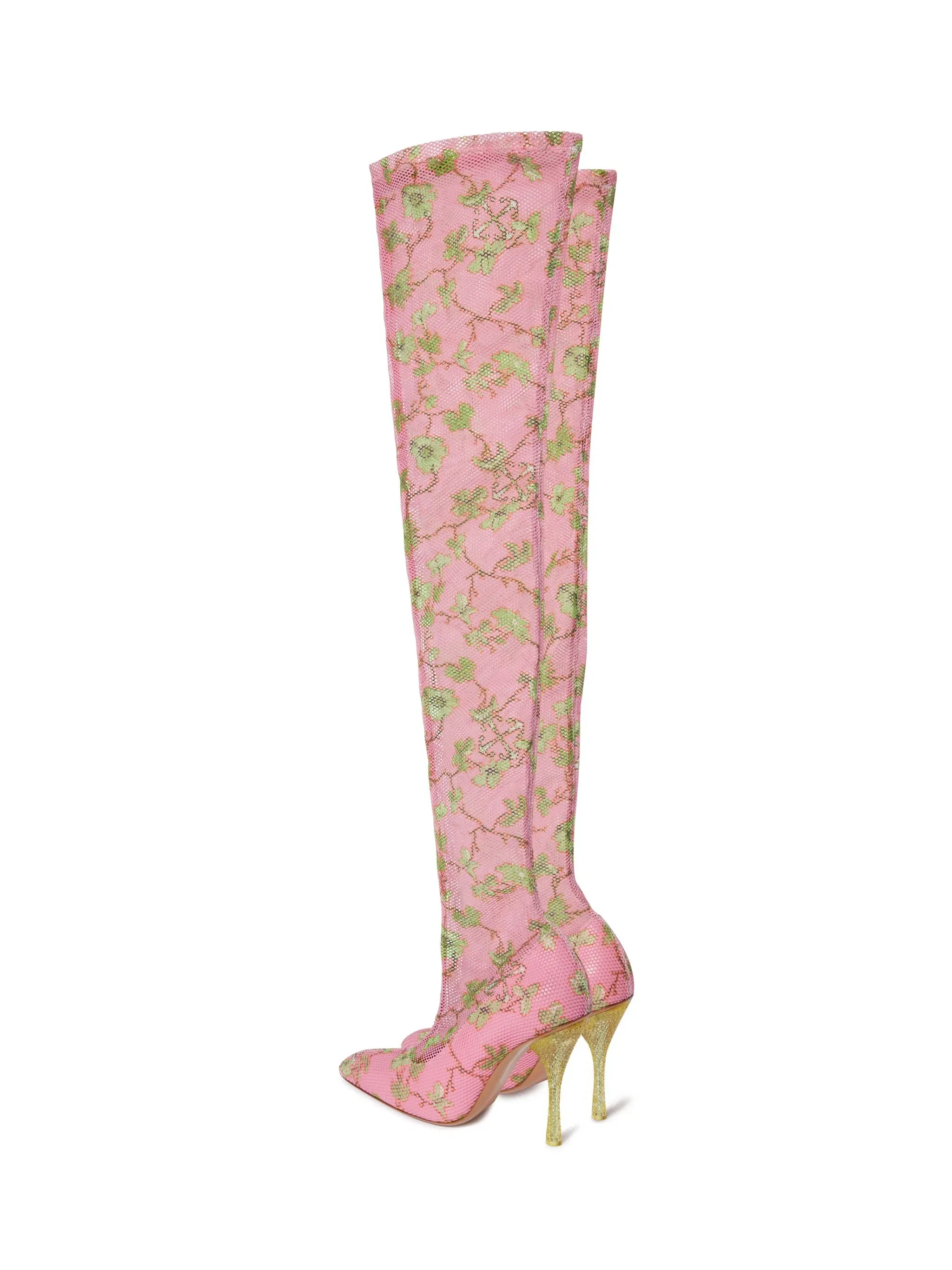 Off White Crystal Printed Mesh Pink