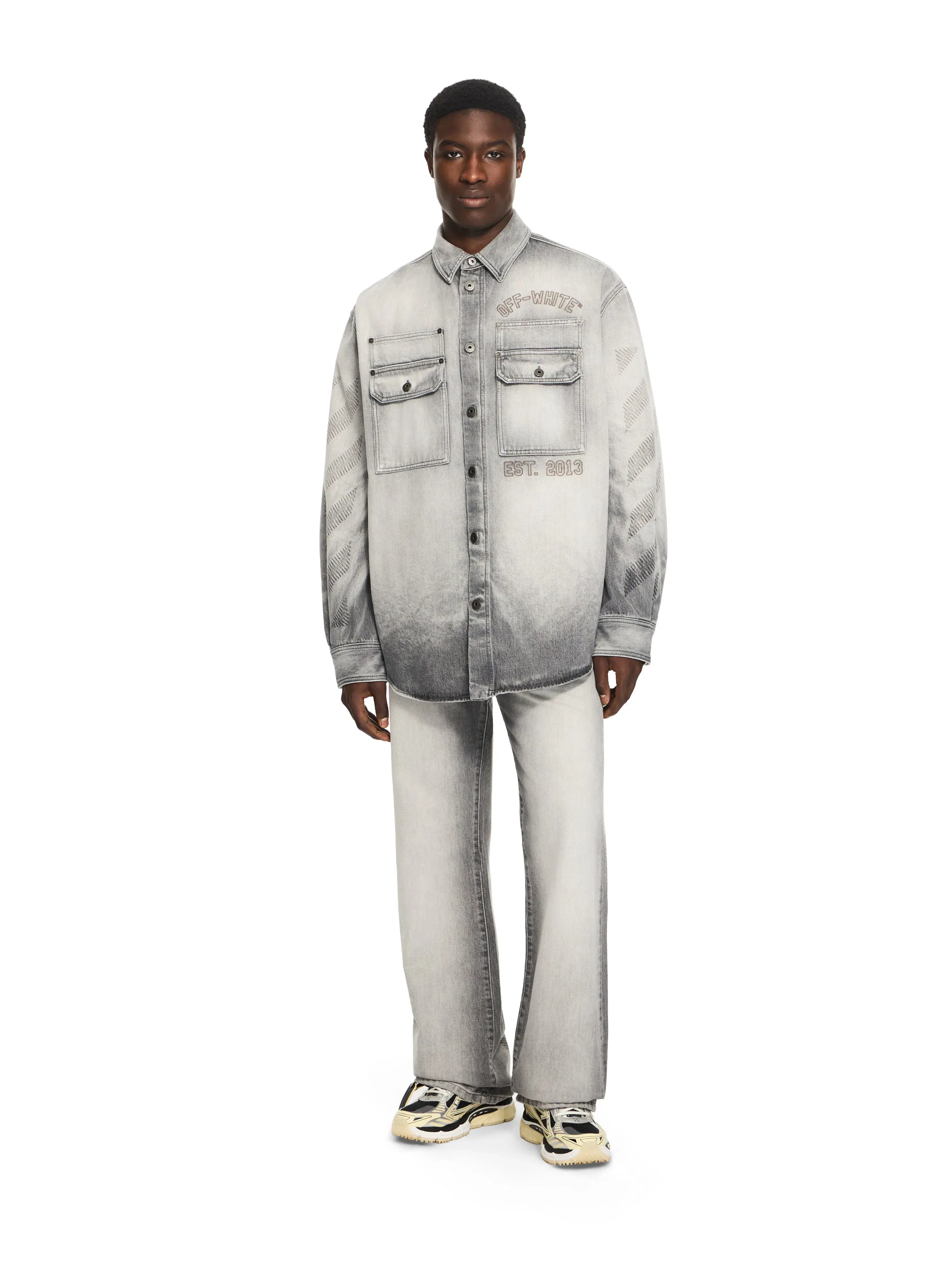 Off White Diagonal Embroidery Slim Jeans