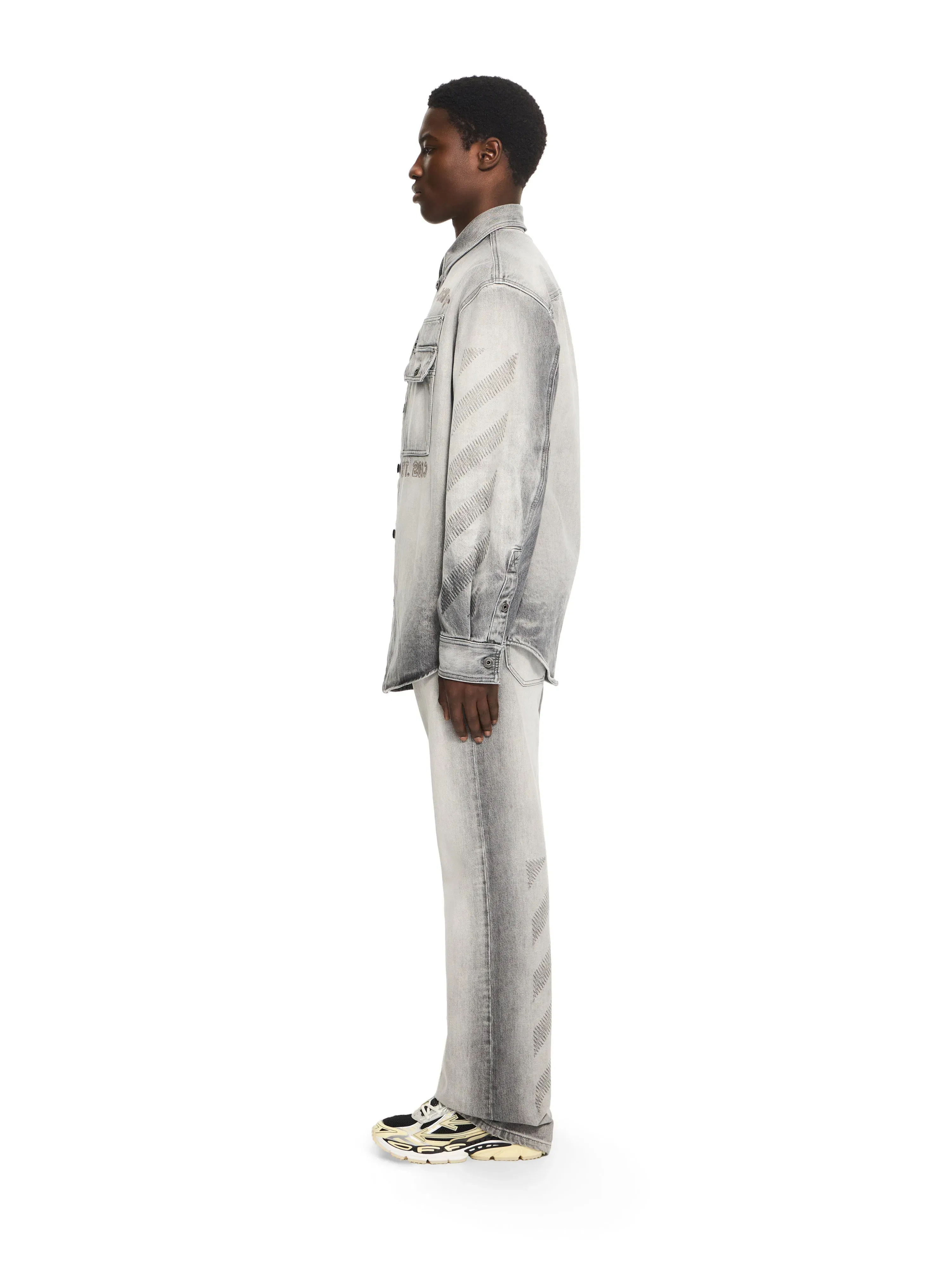 Off White Diagonal Embroidery Slim Jeans
