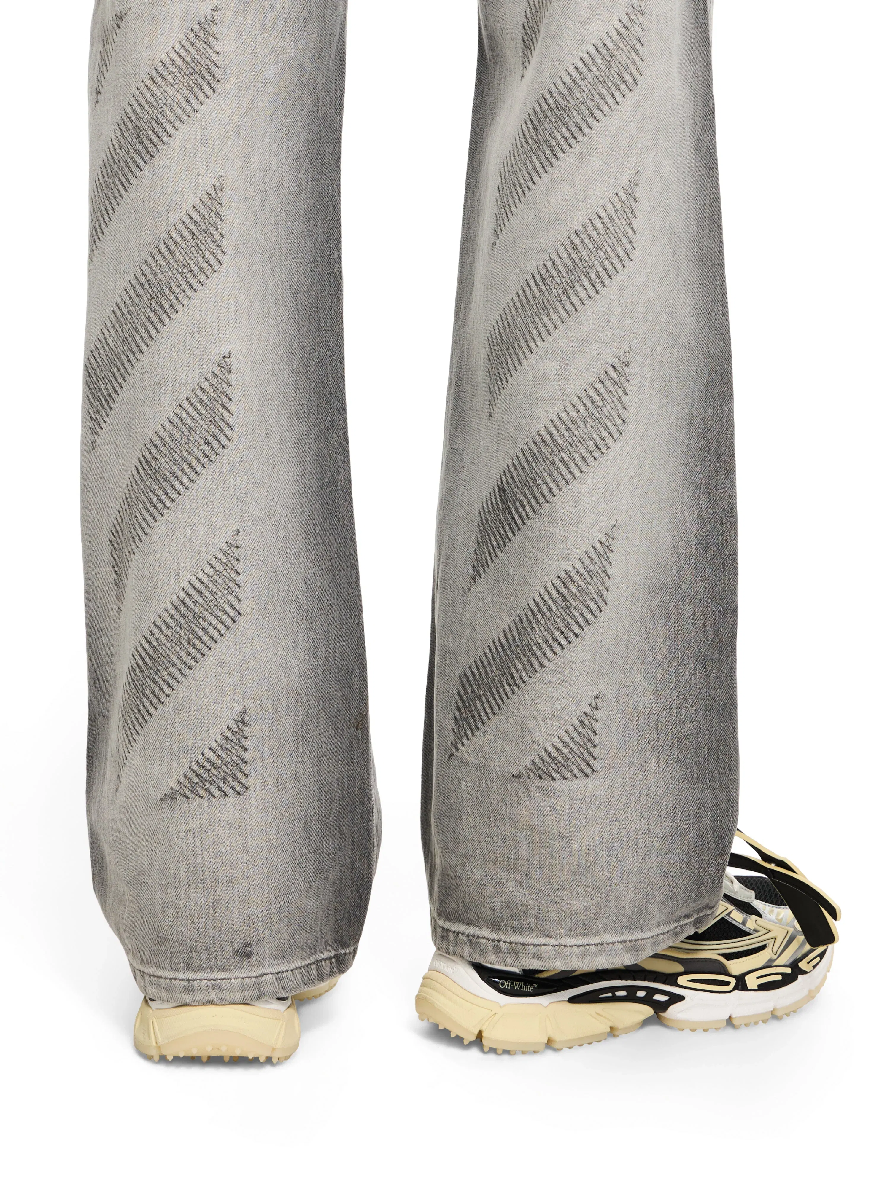 Off White Diagonal Embroidery Slim Jeans