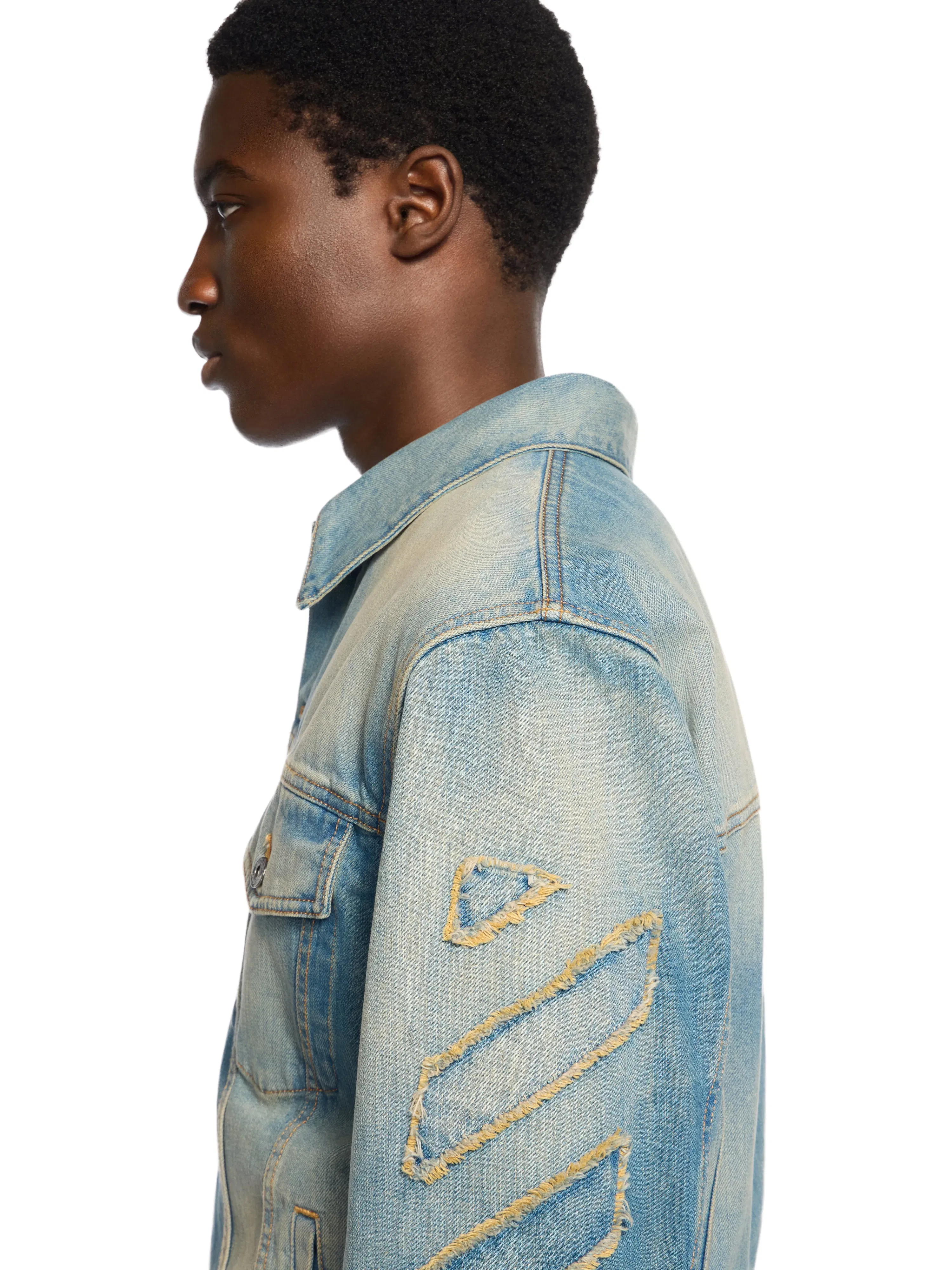 Off White Diagonal Raw Patch Denim
