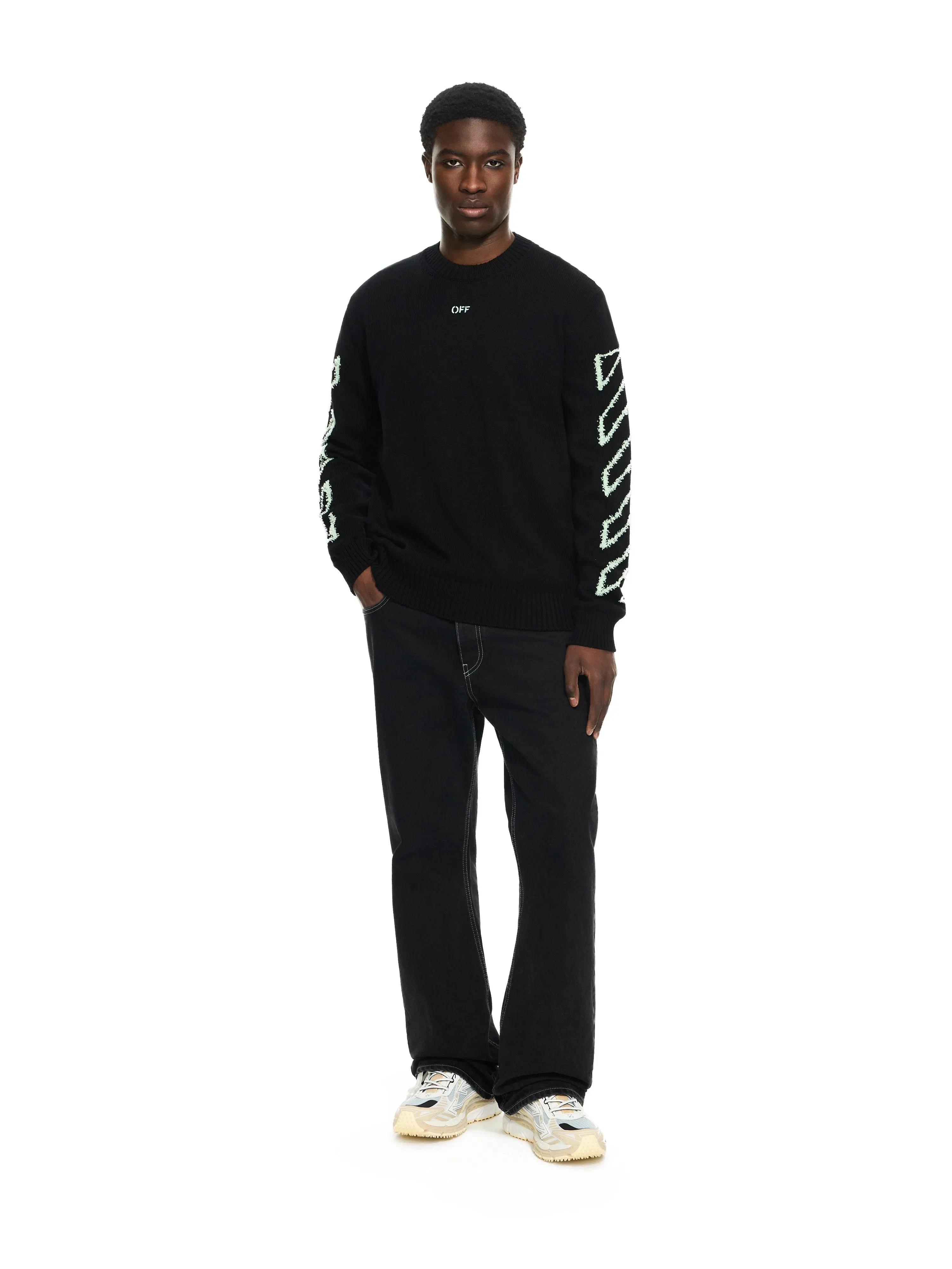 Off White Diagonal Arrow Fuzzy Crewneck