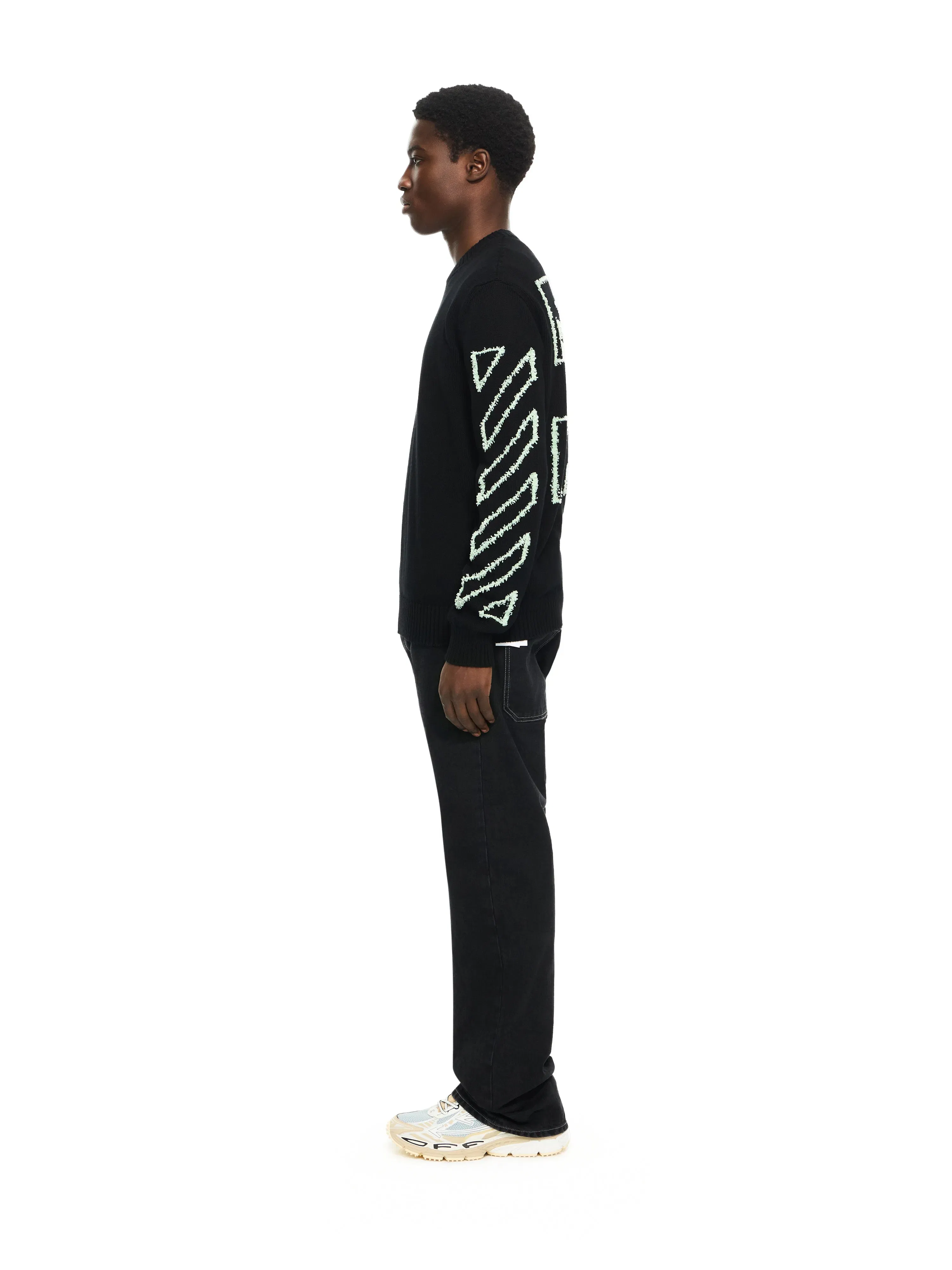 Off White Diagonal Arrow Fuzzy Crewneck