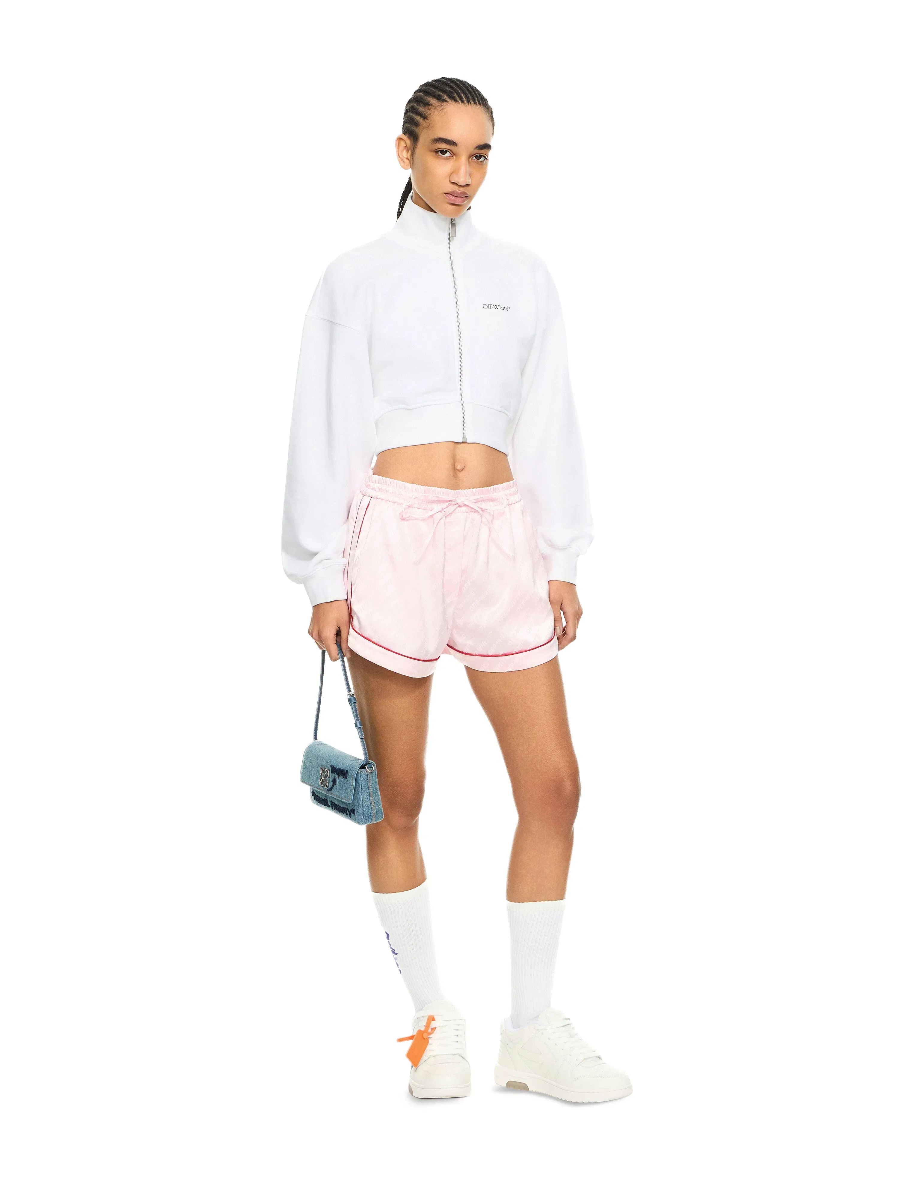 Off White Arrow Glowing Flower Crop Zip