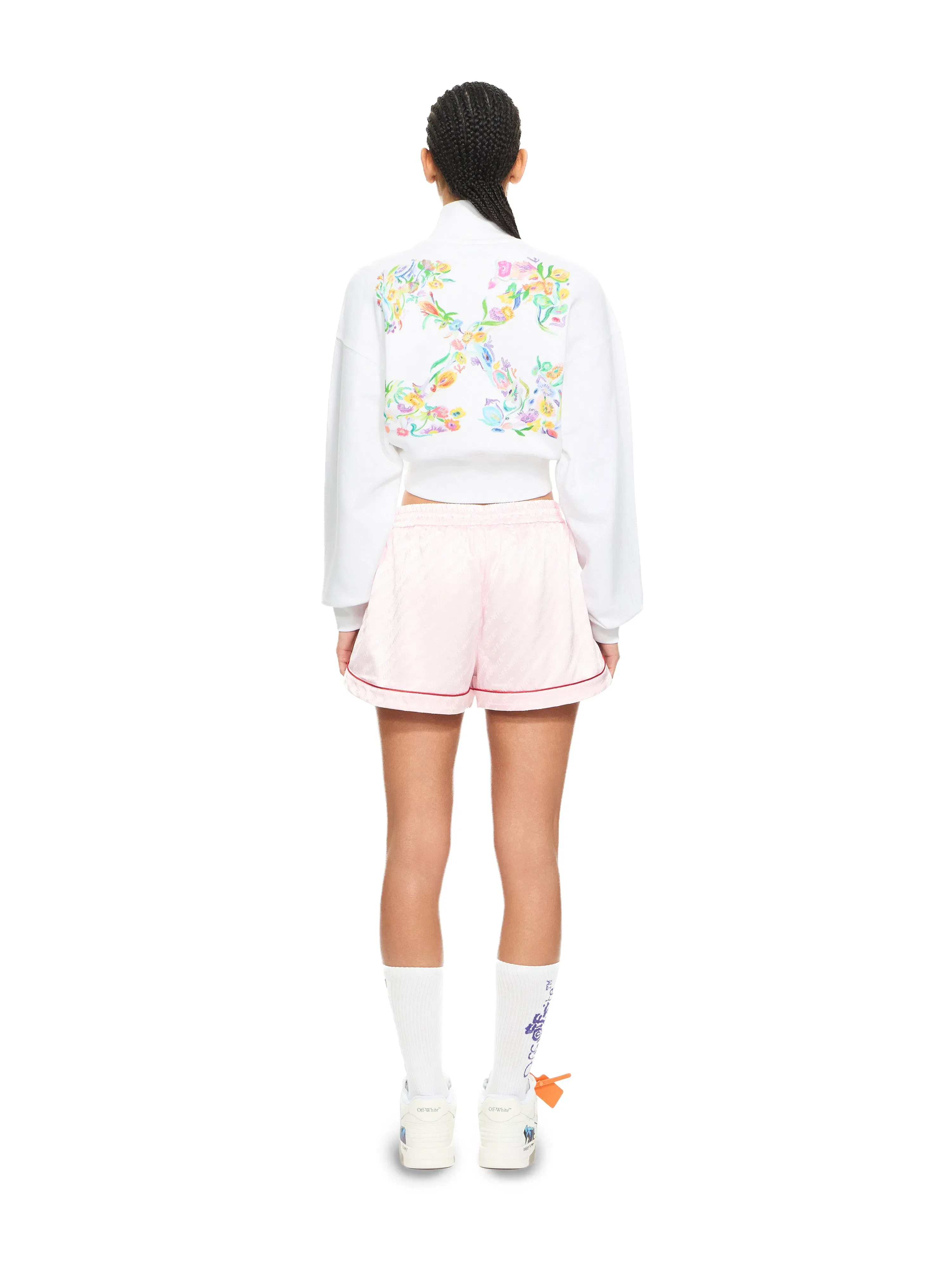 Off White Arrow Glowing Flower Crop Zip