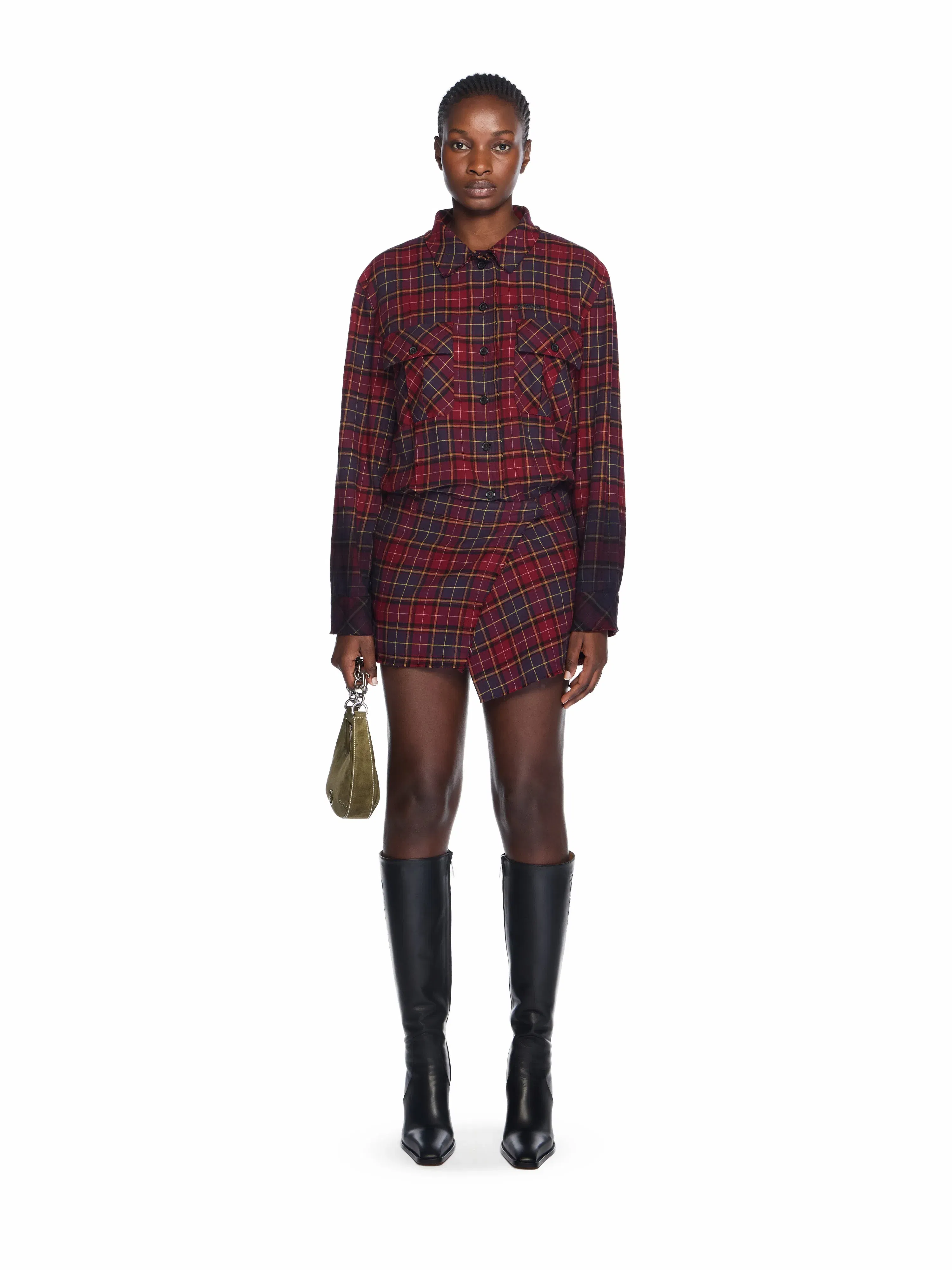 Off White Check Flannel Arrow Dress