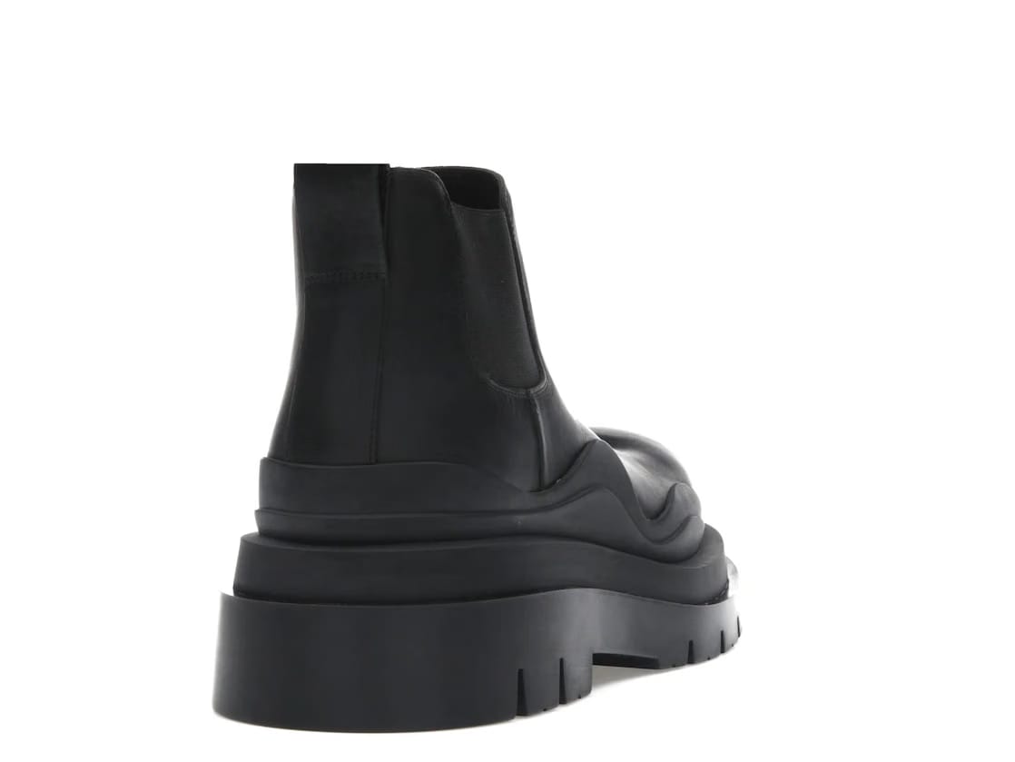 Bottega Veneta Leather Tire Chunky Sole Ankle Chelsea Boot Black
