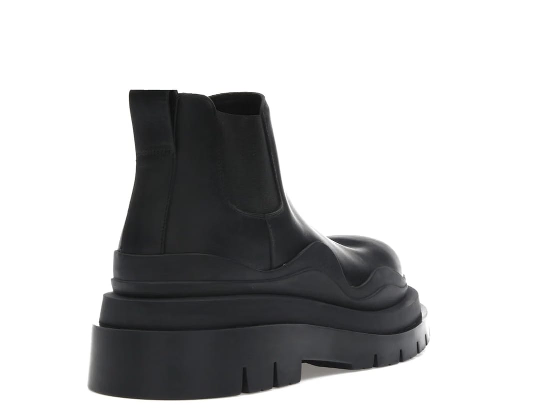 Bottega Veneta Leather Tire Chunky Sole Ankle Chelsea Boot Black