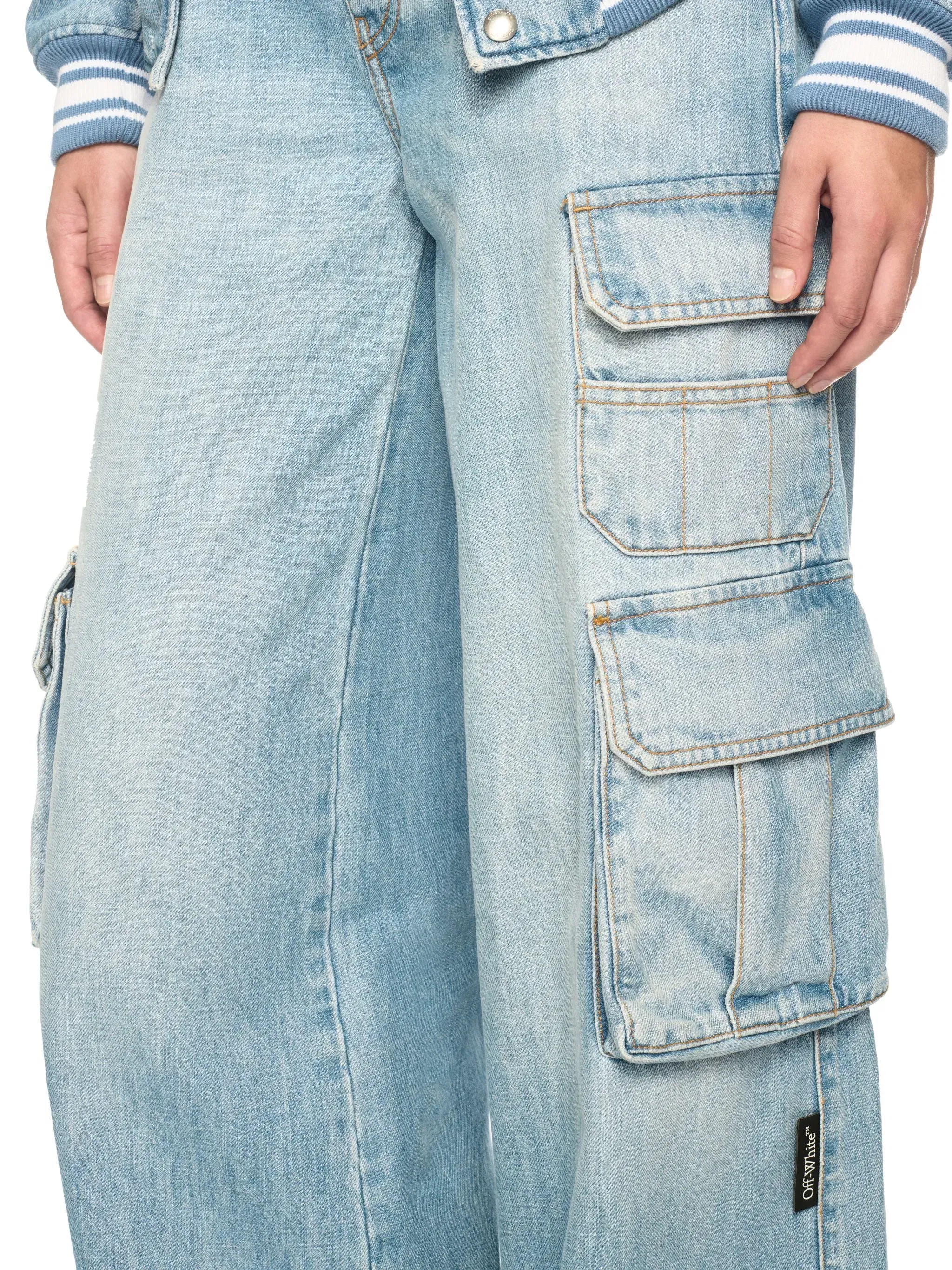 Off White Denim Wide Cargo Pants