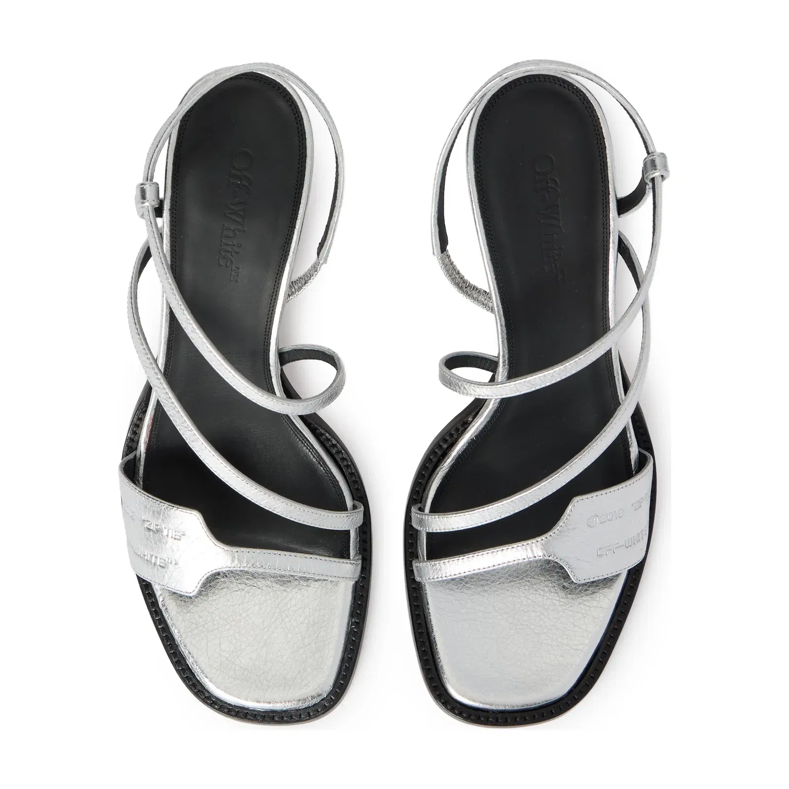 Off White Zip Tie Loop Sandals Silver
