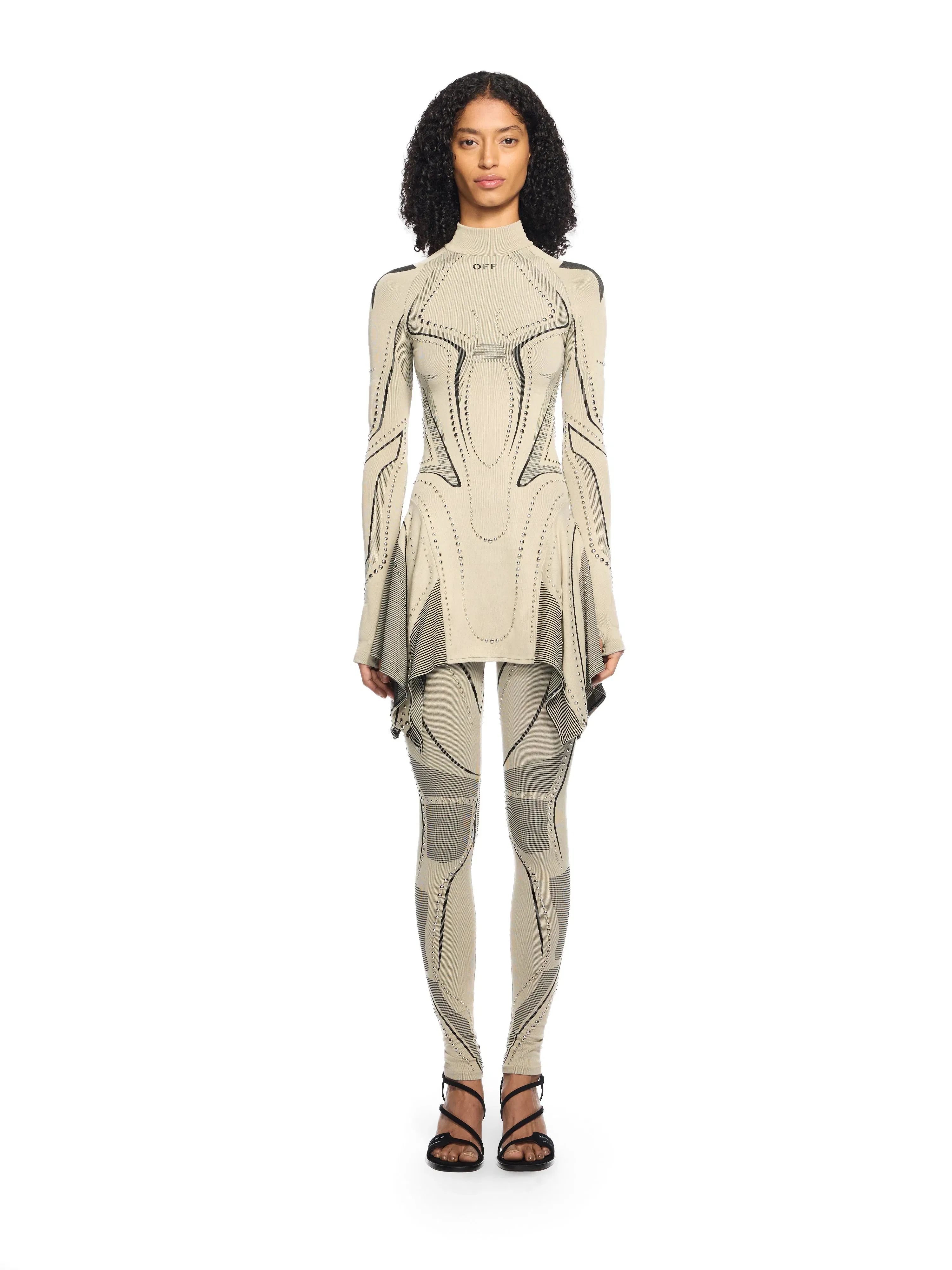 Off White Studded Seamless Race Dress