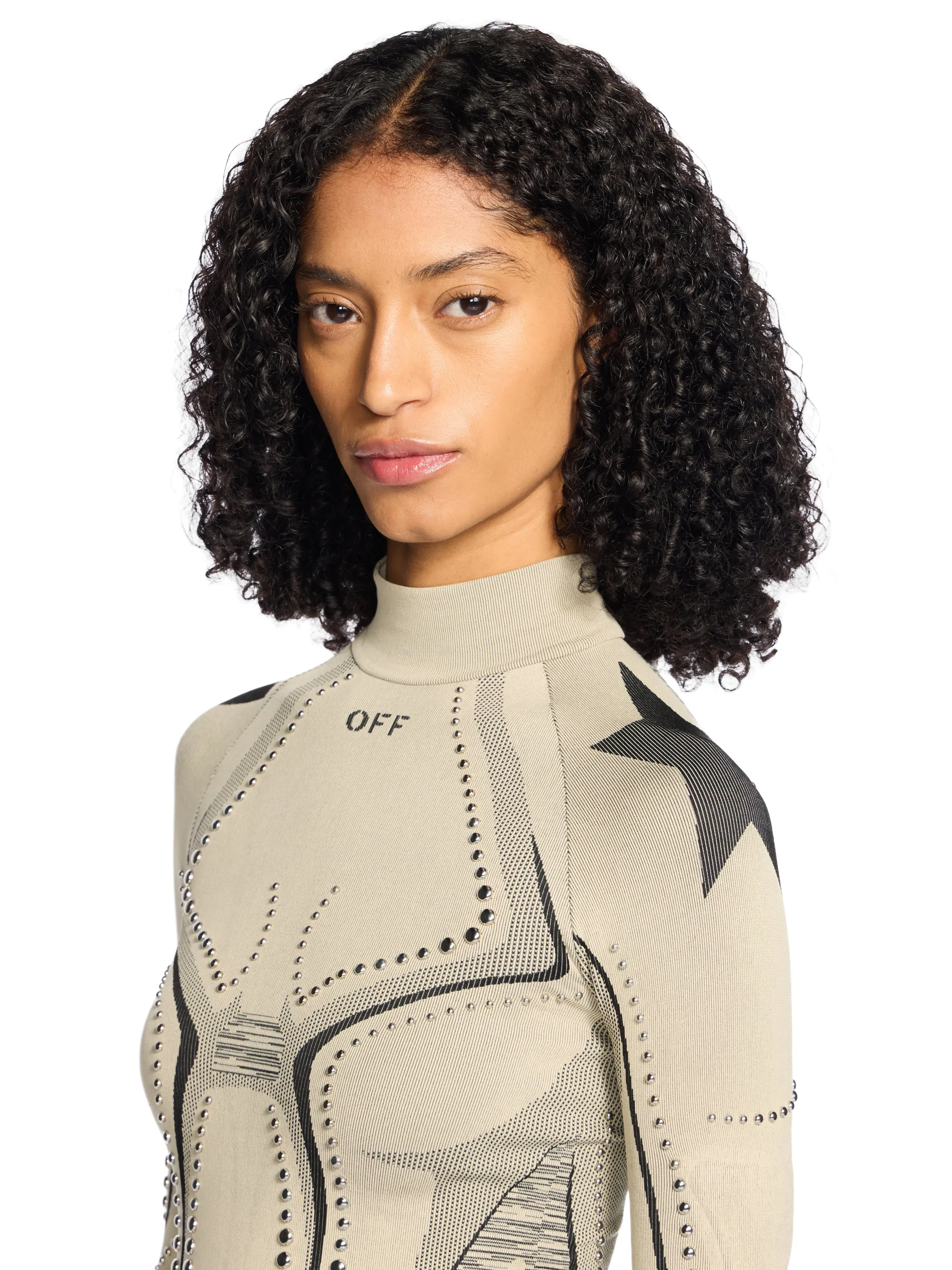 Off White Studded Seamless Race Dress
