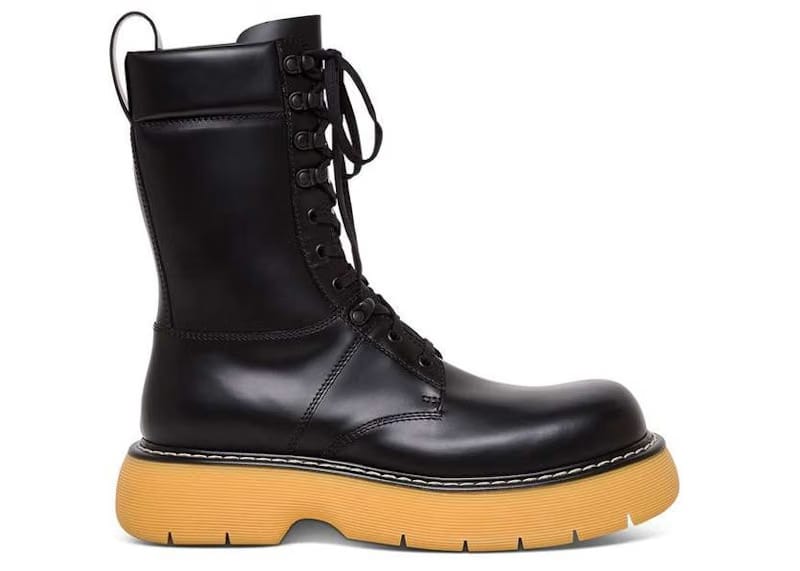 Bottega Veneta The Bounce Leather Lace Up Ankle Boot Black Yellow