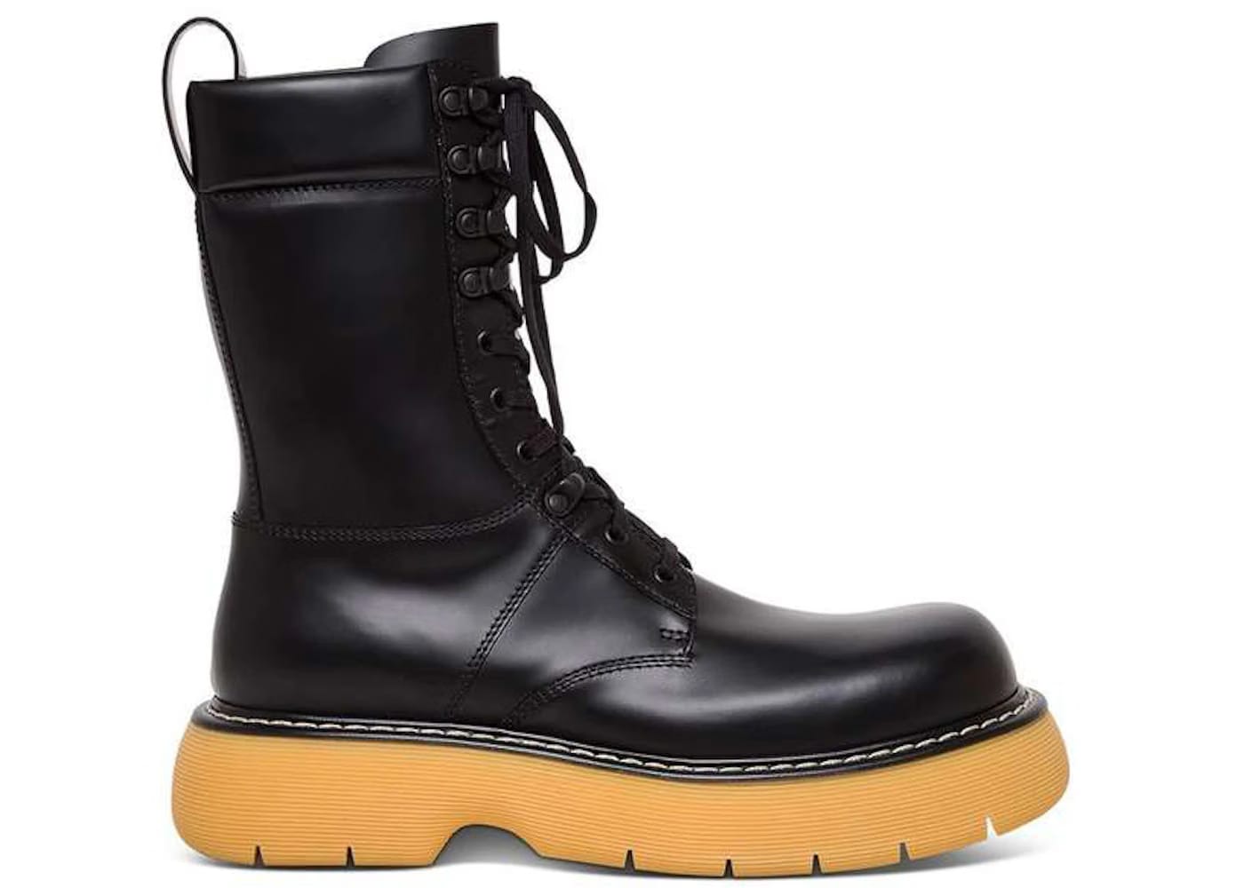 Bottega Veneta The Bounce Leather Lace Up Ankle Boot Black Yellow