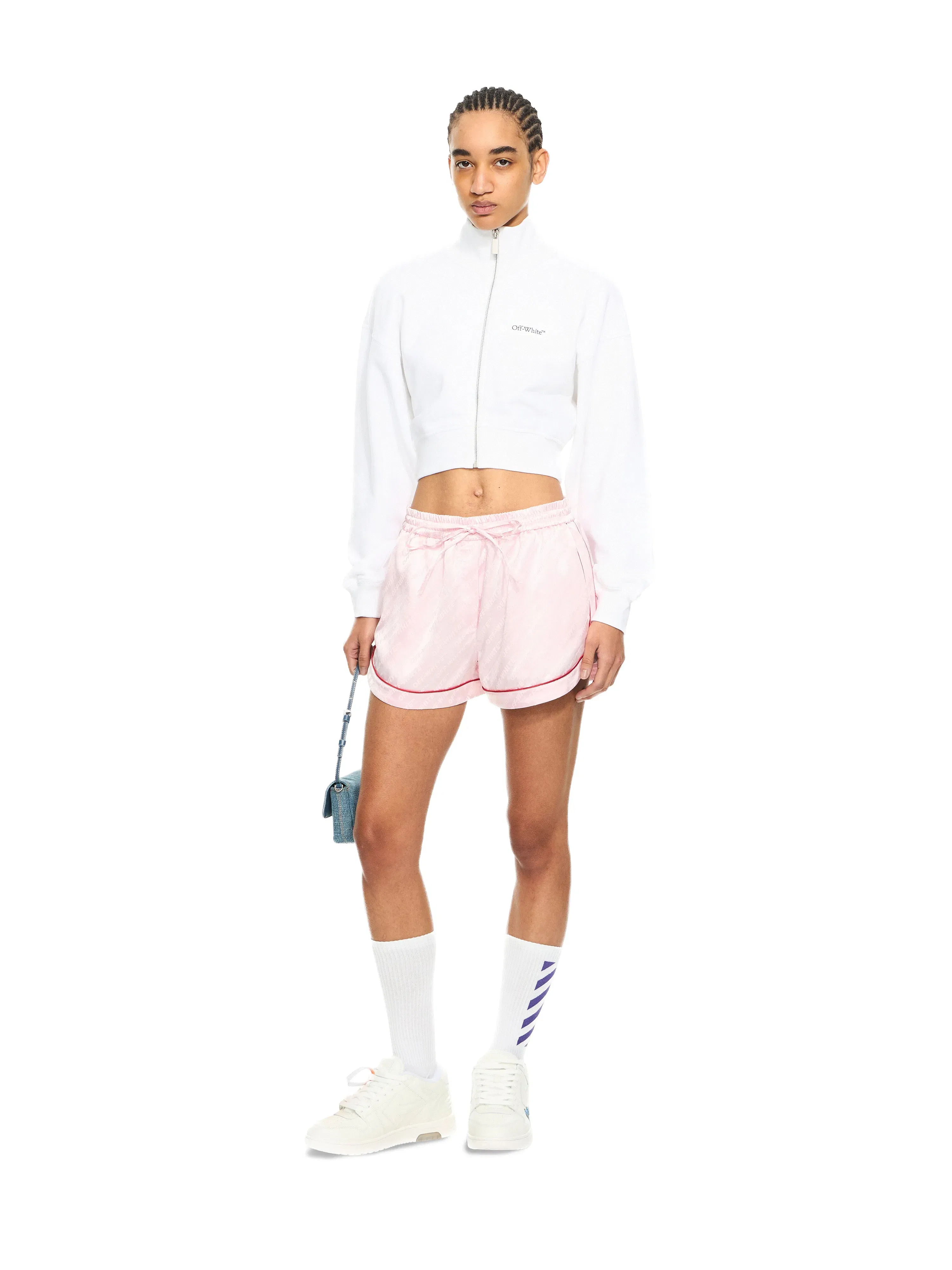 Off White Jacquard Satin Pajama Shorts