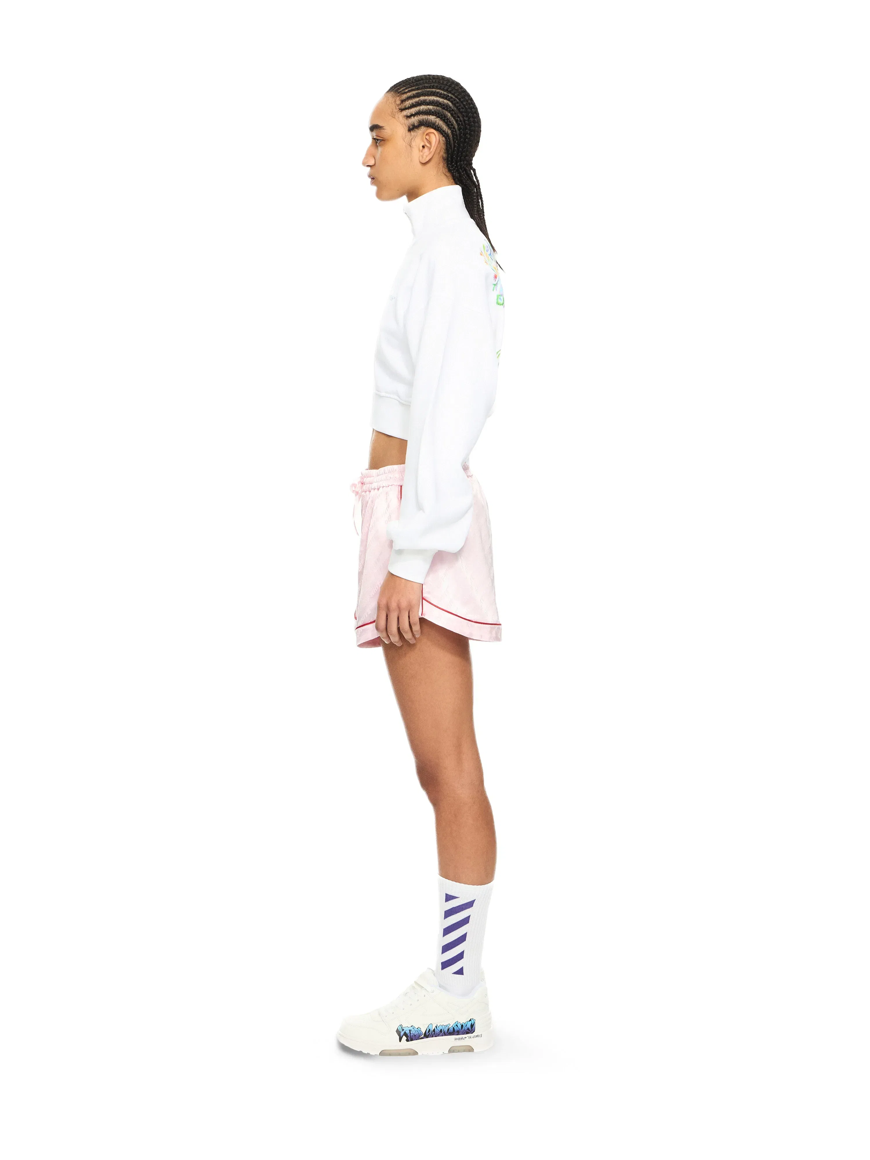 Off White Jacquard Satin Pajama Shorts