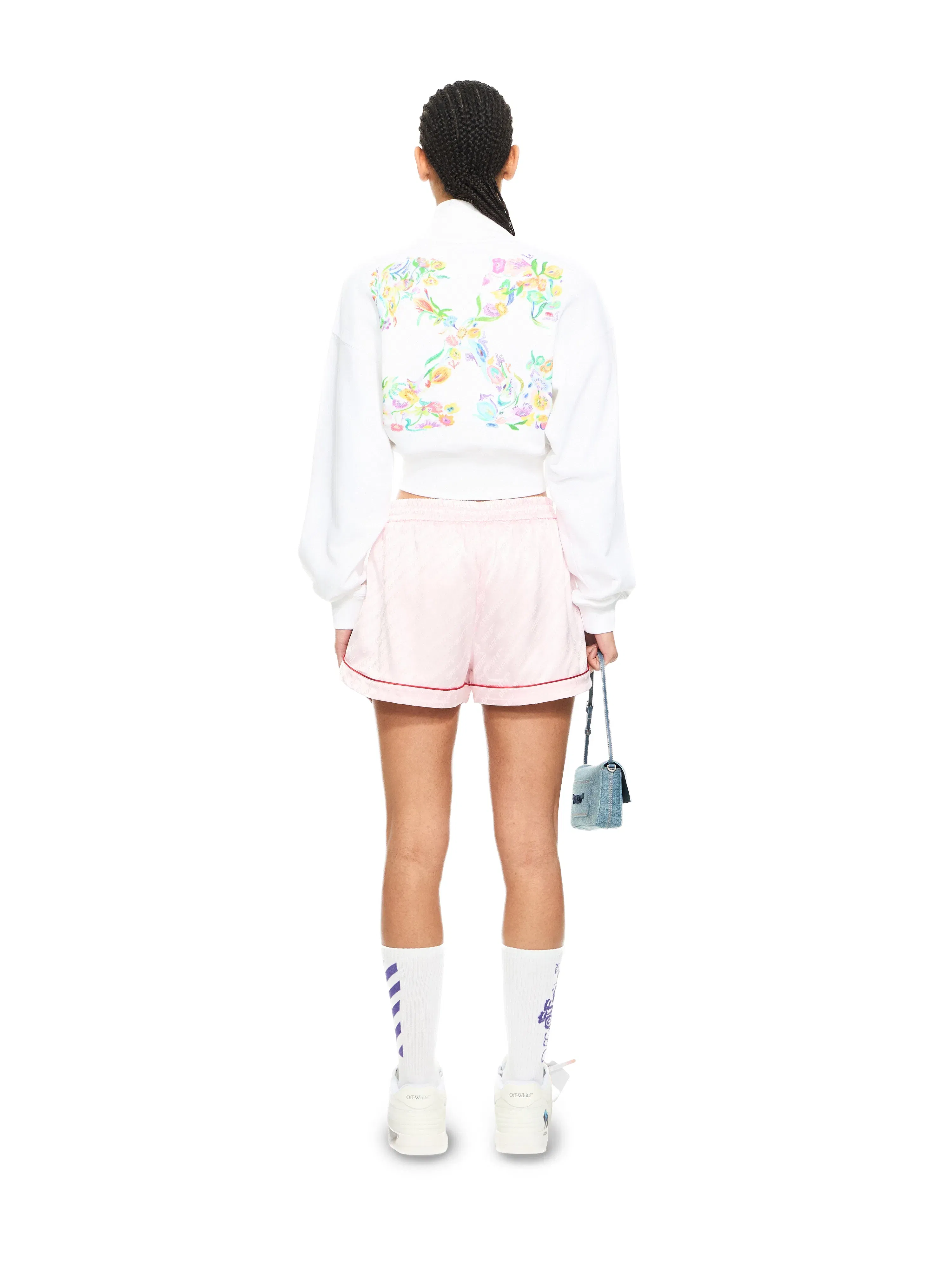 Off White Jacquard Satin Pajama Shorts