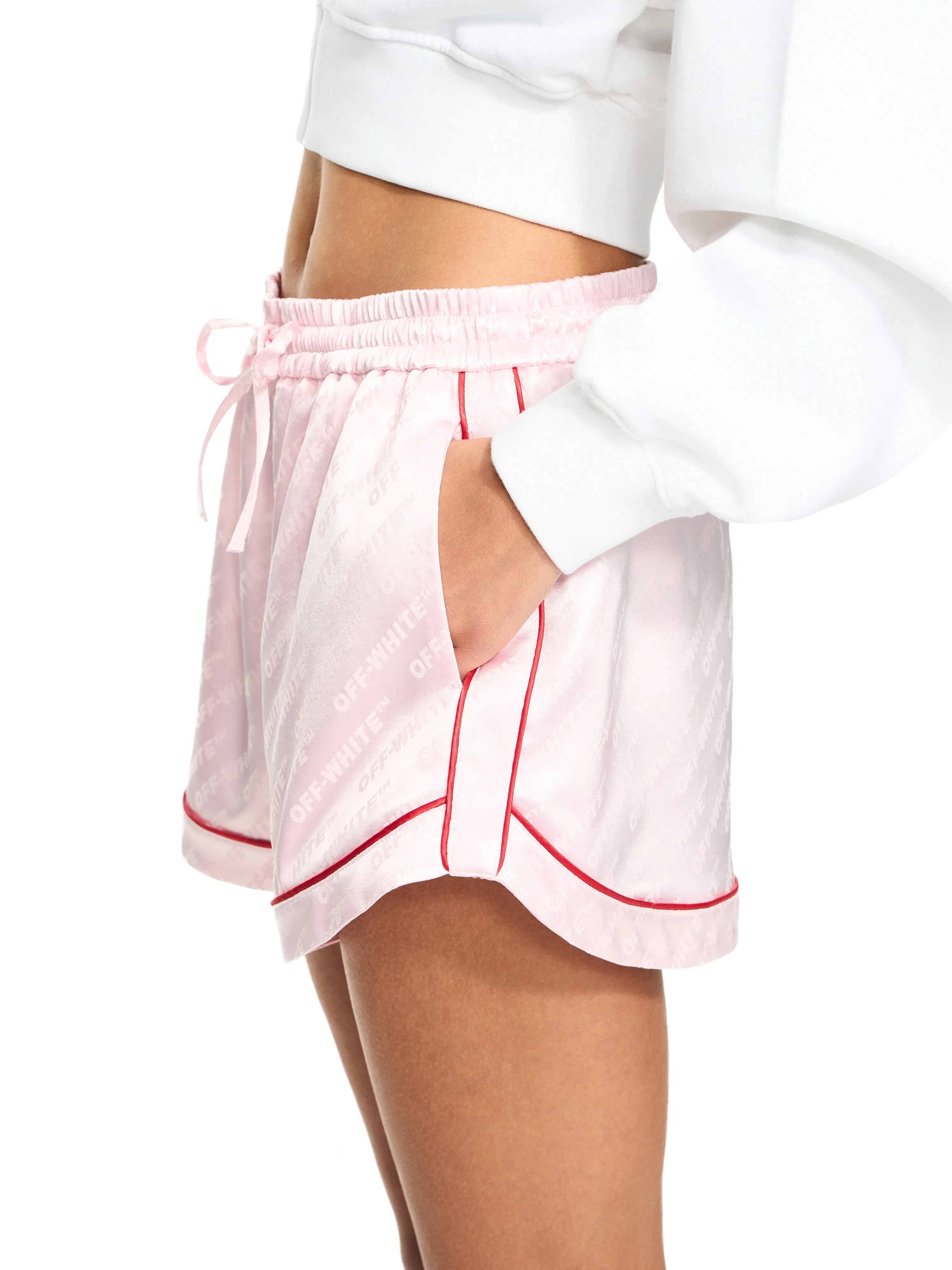 Off White Jacquard Satin Pajama Shorts