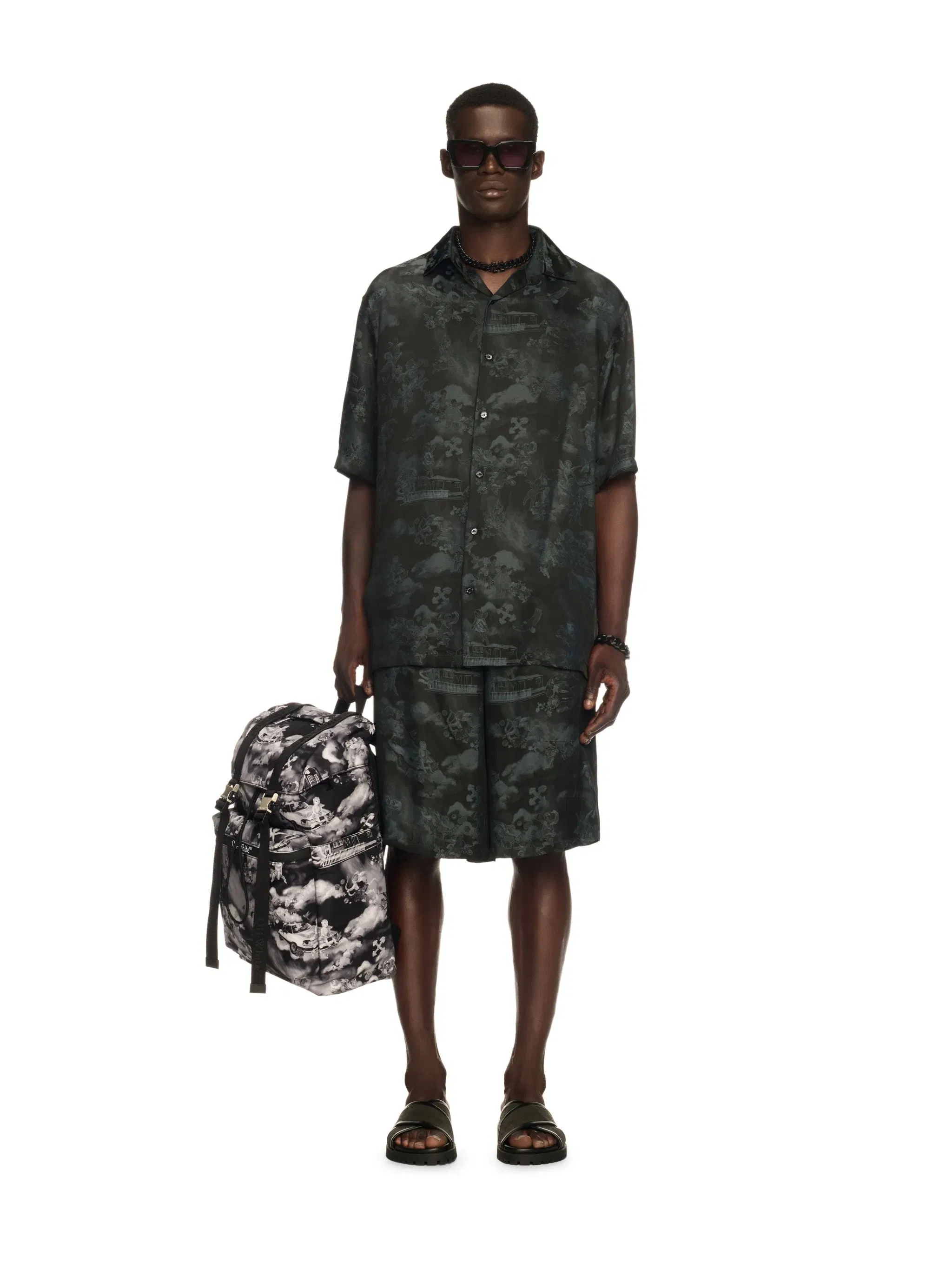 Off White Black Jacquard Fresco Bowling Shirt