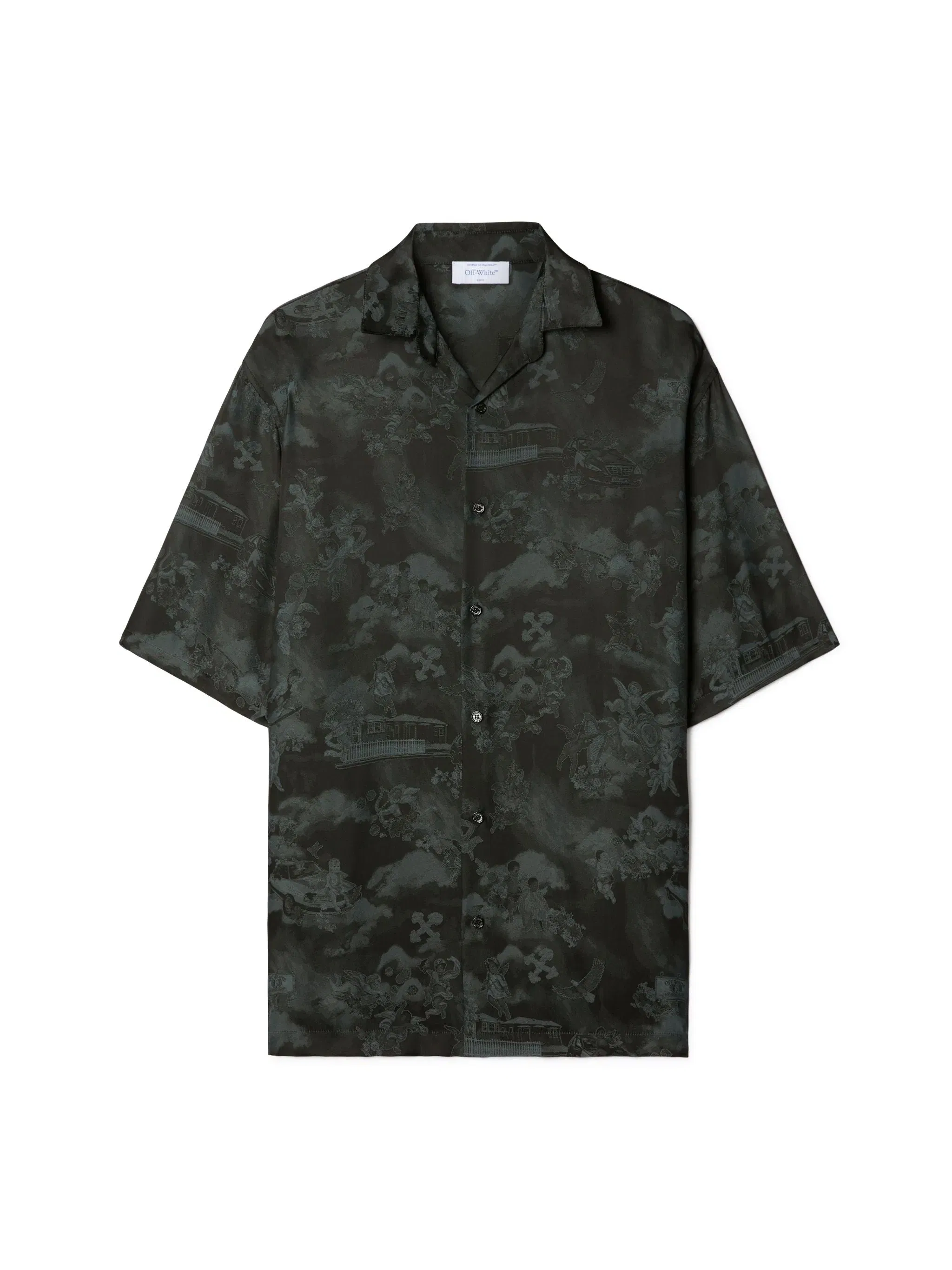 Off White Black Jacquard Fresco Bowling Shirt