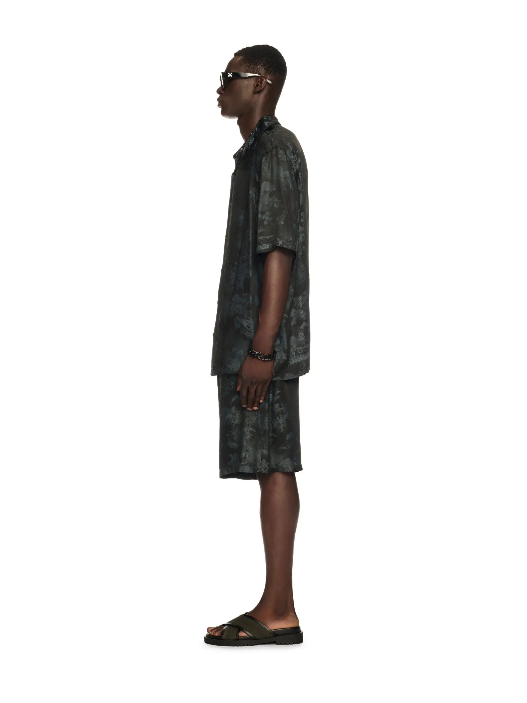 Off White Black Jacquard Fresco Bowling Shirt
