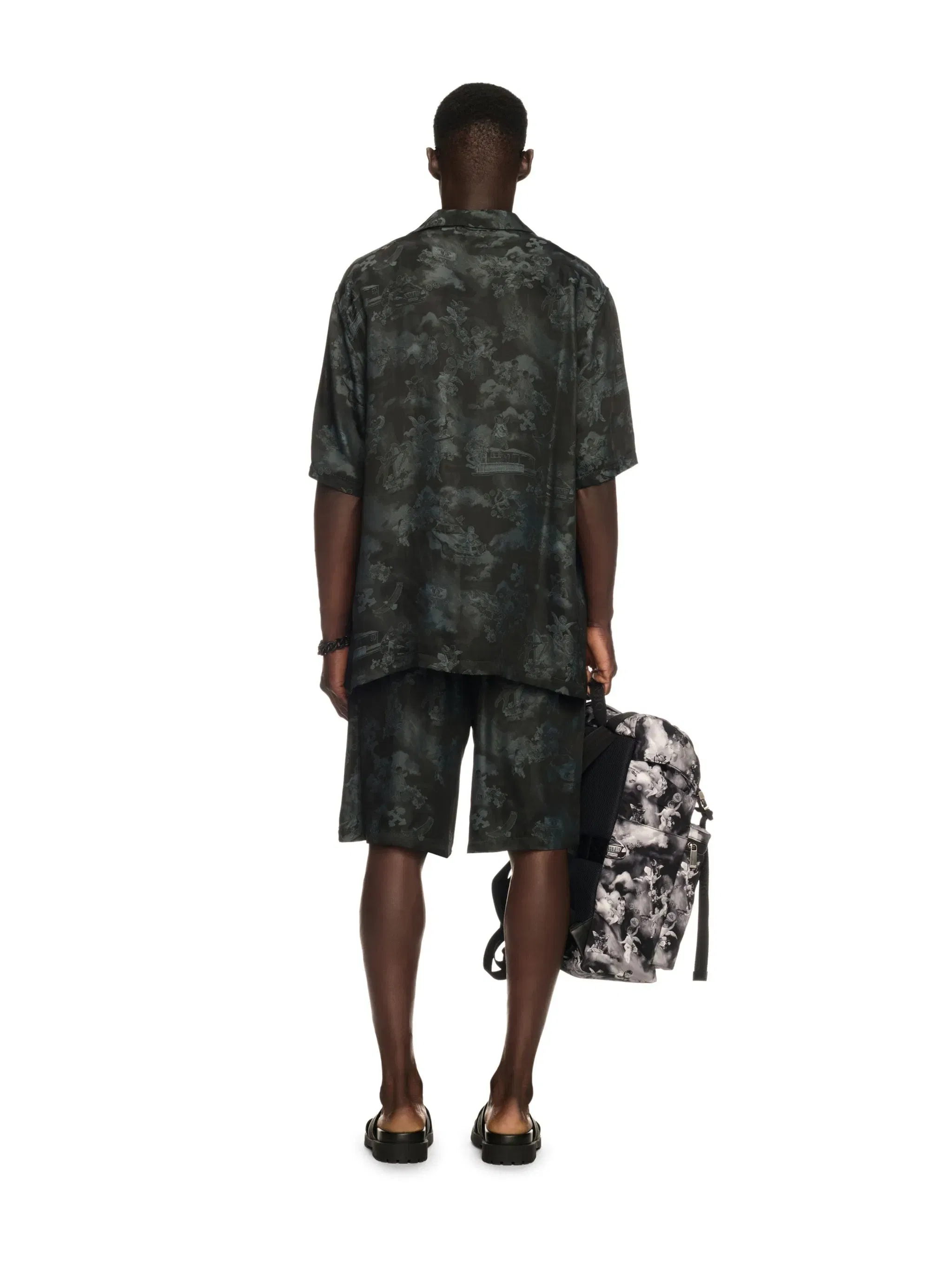 Off White Black Jacquard Fresco Bowling Shirt